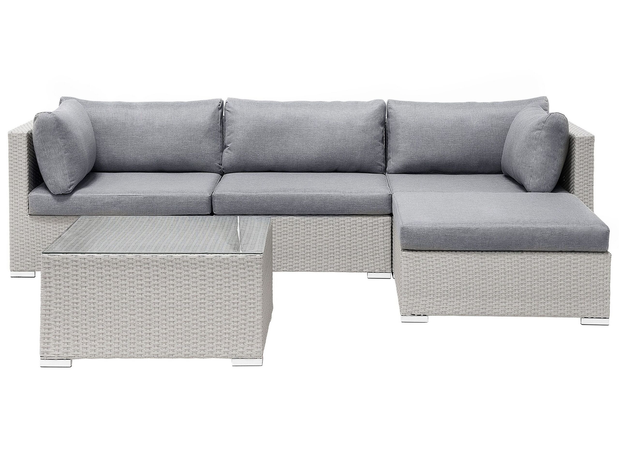 Left Hand 4 Seater PE Rattan Garden Modular Corner Sofa Set Grey SANO II - Gemini Interiors