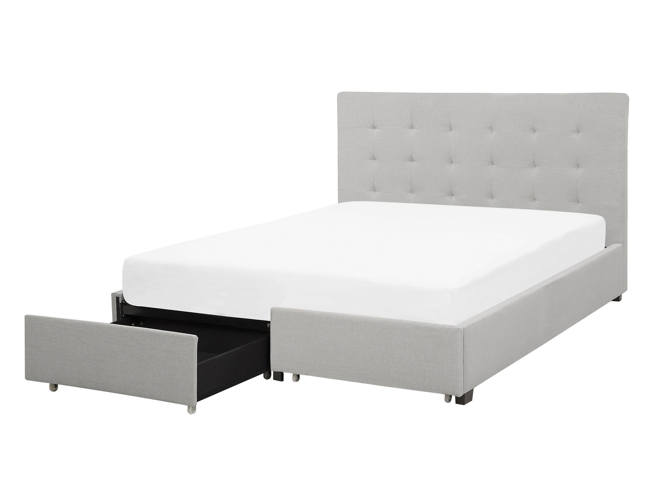 Fabric EU Double Size Bed with Storage Light Grey LA ROCHELLE - Gemini Interiors