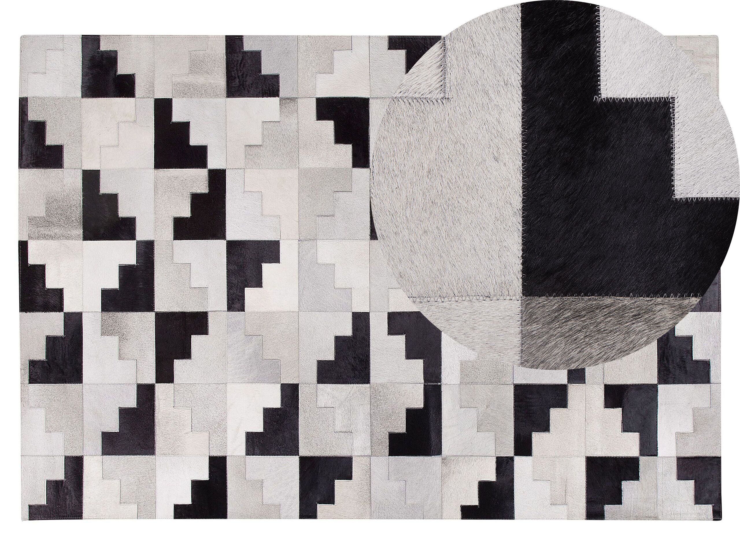 Cowhide Area Rug 140x200cm Black with Grey - Gemini Interiors