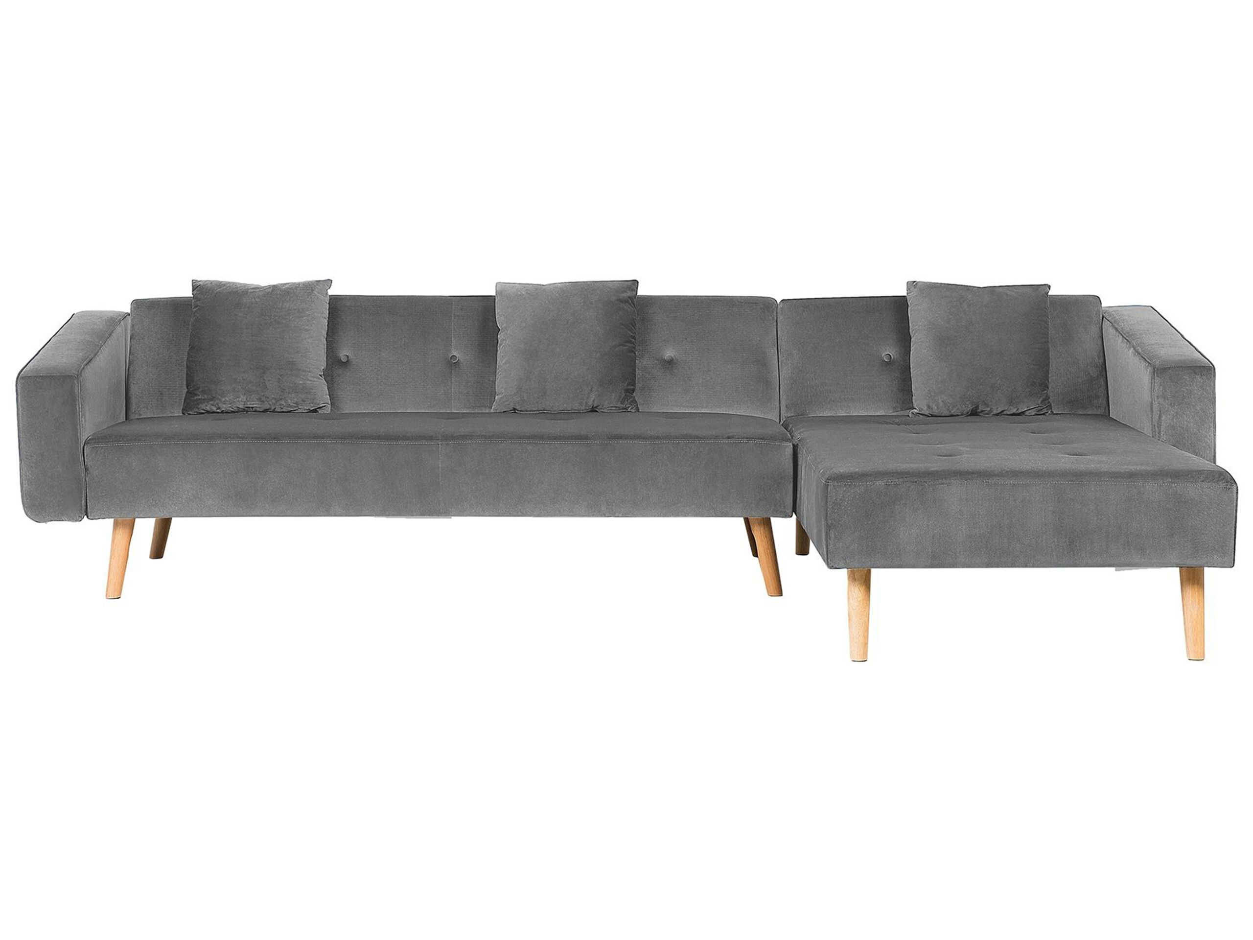 Left Hand Velvet Corner Sofa Bed Grey VADSO - Gemini Interiors