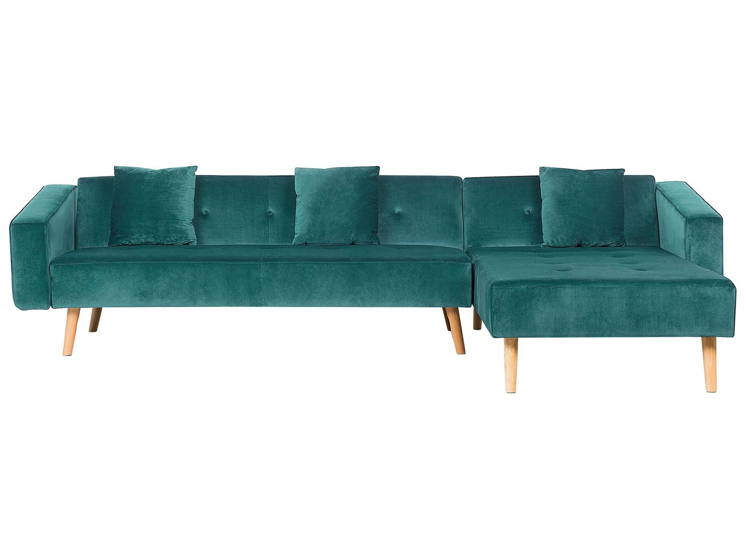Left Hand Velvet Corner Sofa Bed Green VADSO - Gemini Interiors
