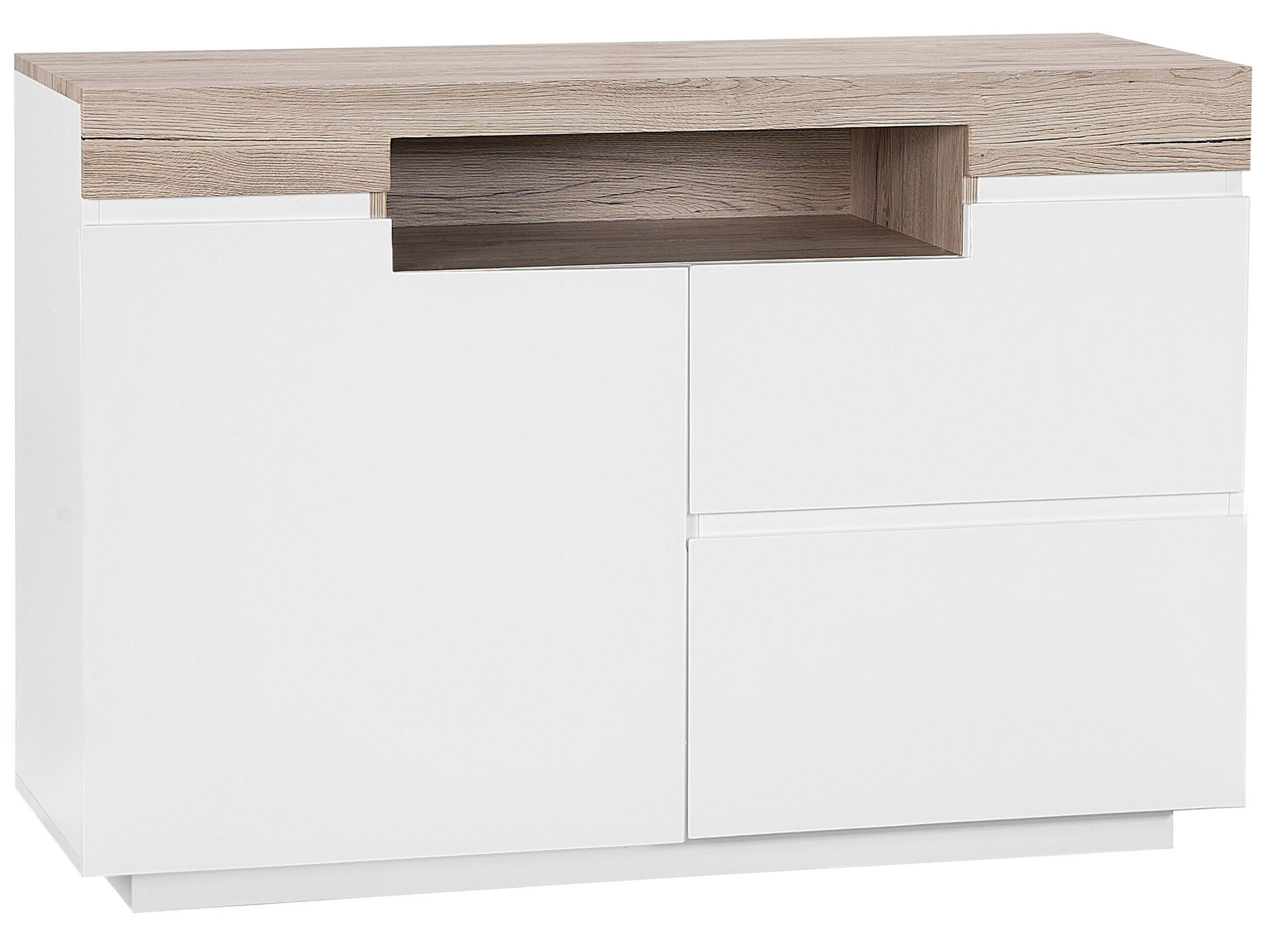 2 Drawer Sideboard White with Light Wood MARLIN - Gemini Interiors