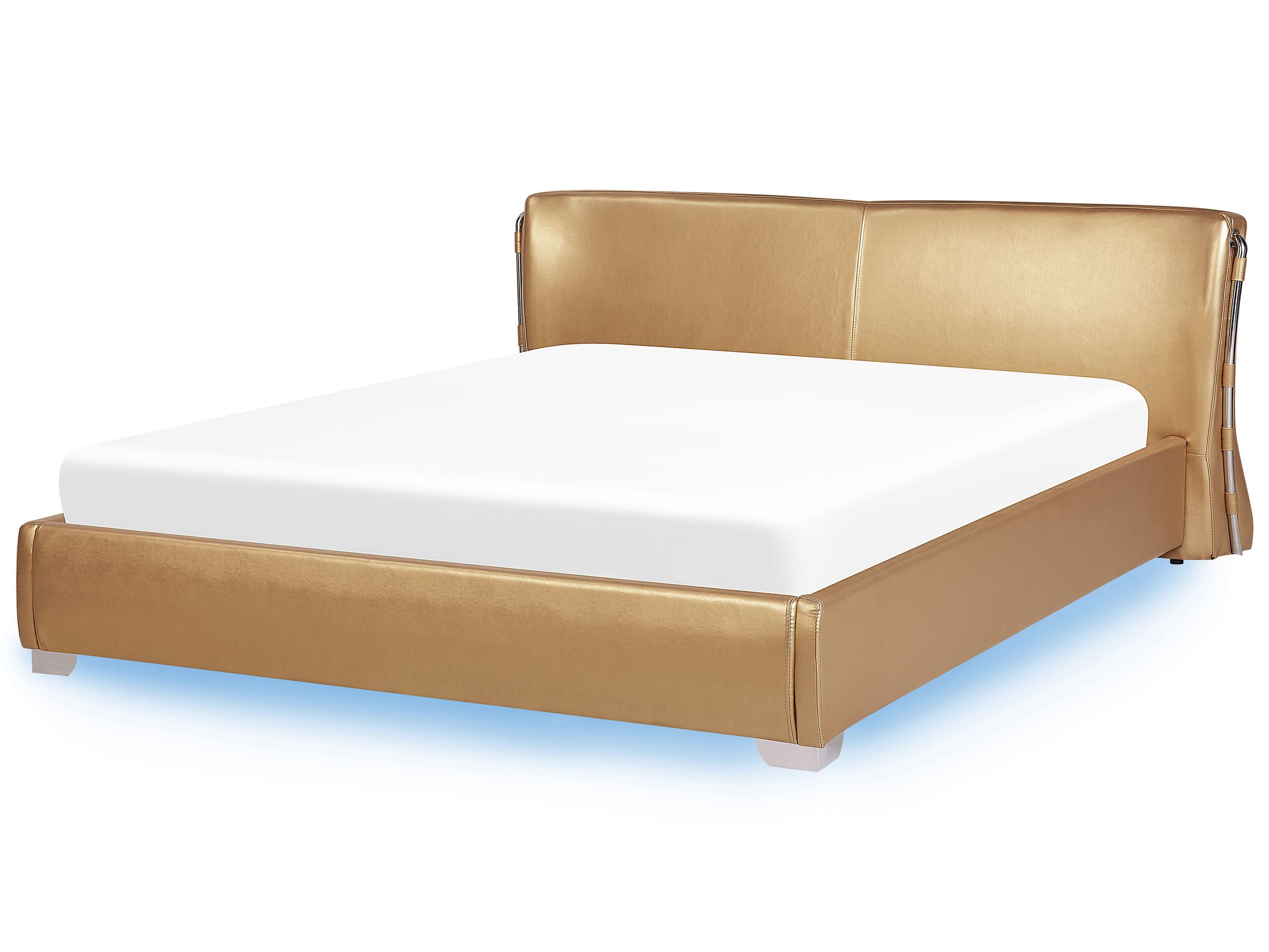 Leather EU Super King Size Bed with LED Gold PARIS - Gemini Interiors
