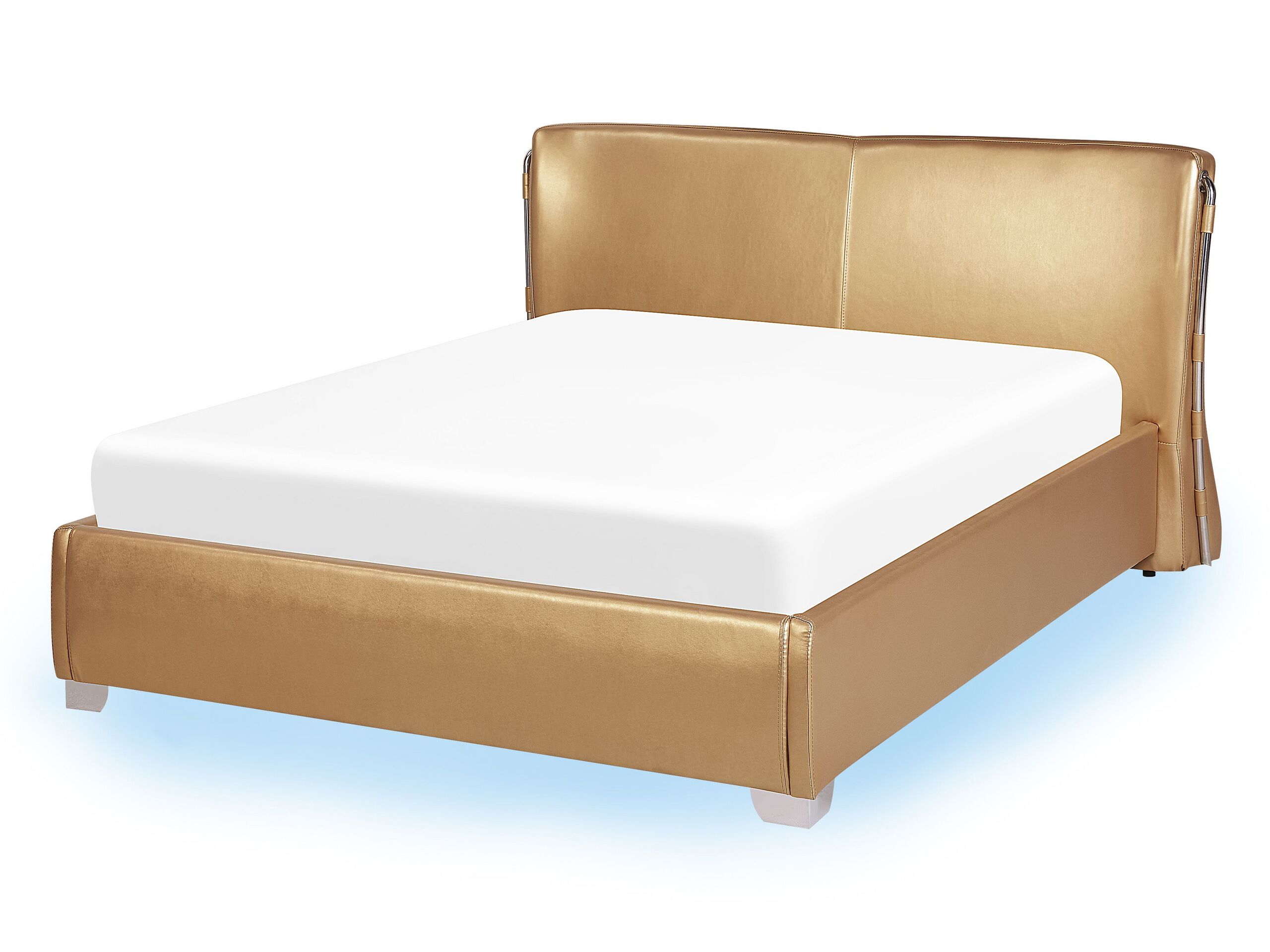 Leather EU Double Size Bed with LED Gold PARIS - Gemini Interiors