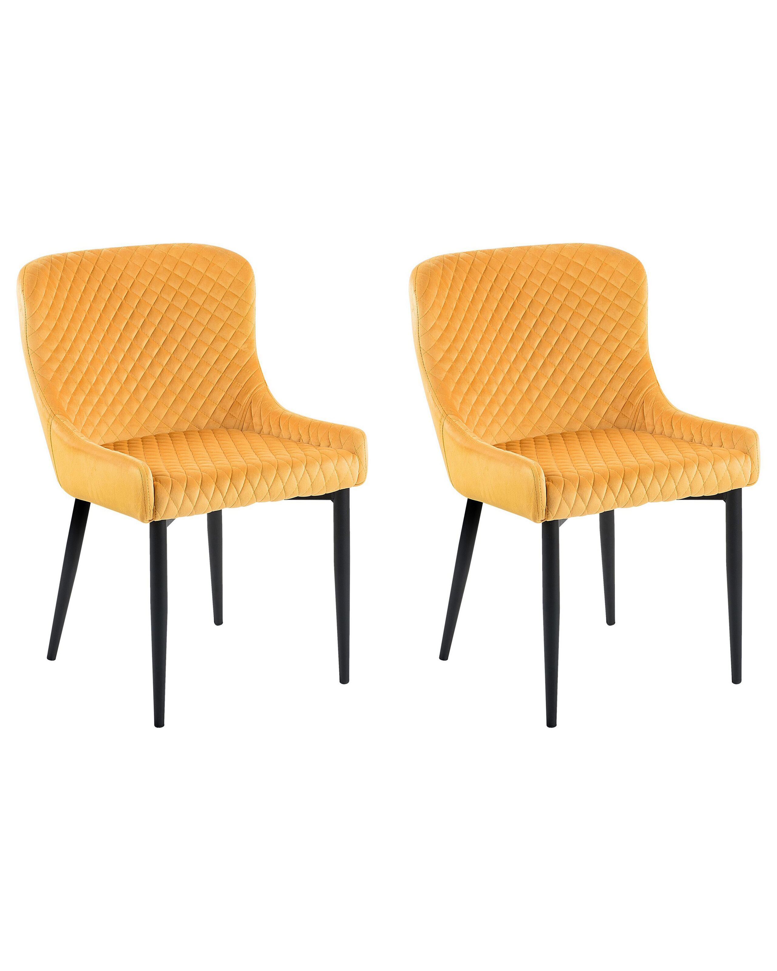 Set of 2 Velvet Dining Chairs Yellow SOLANO - Gemini Interiors