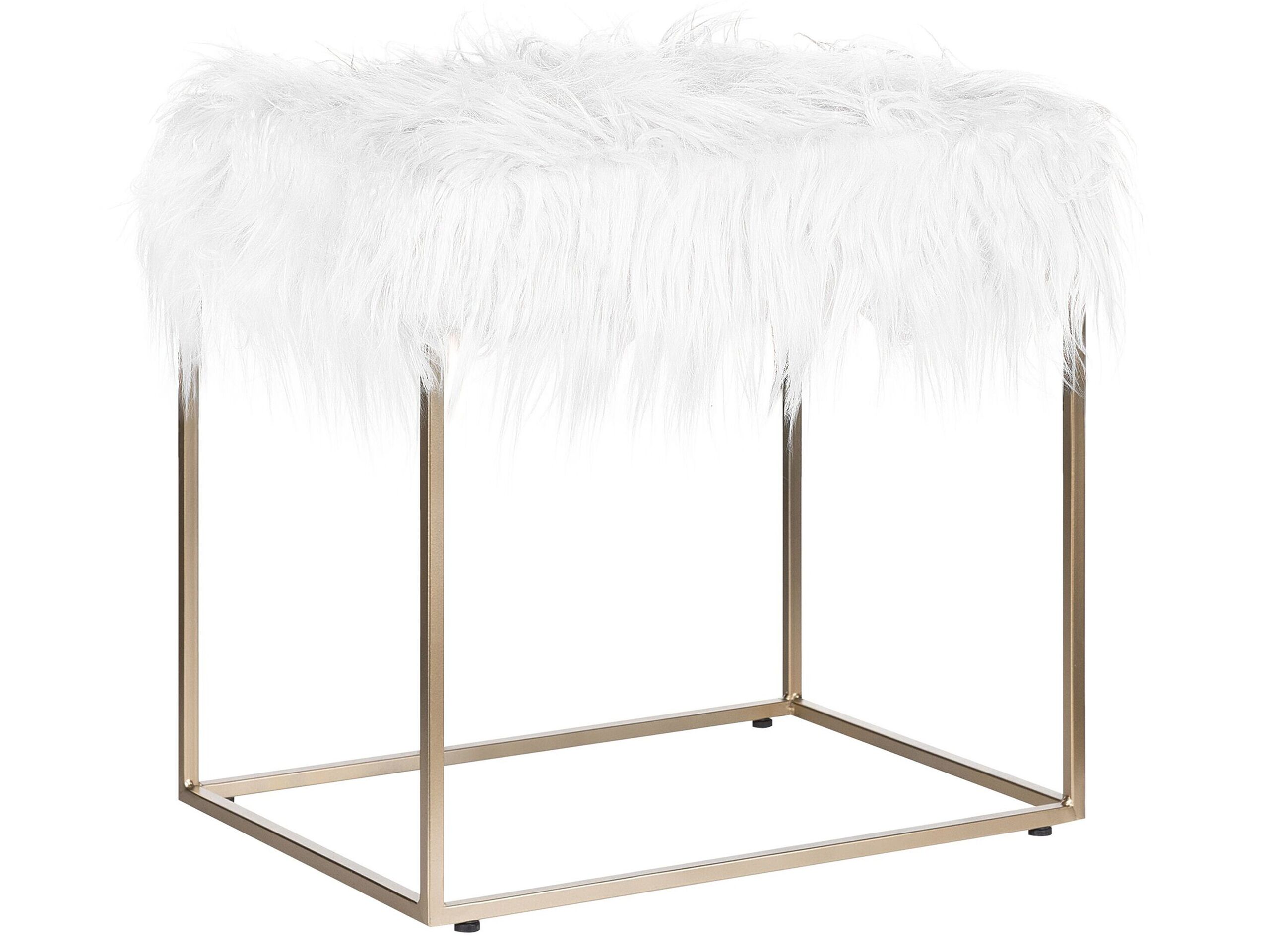 Faux Fur Footstool White MANHATTAN - Gemini Interiors