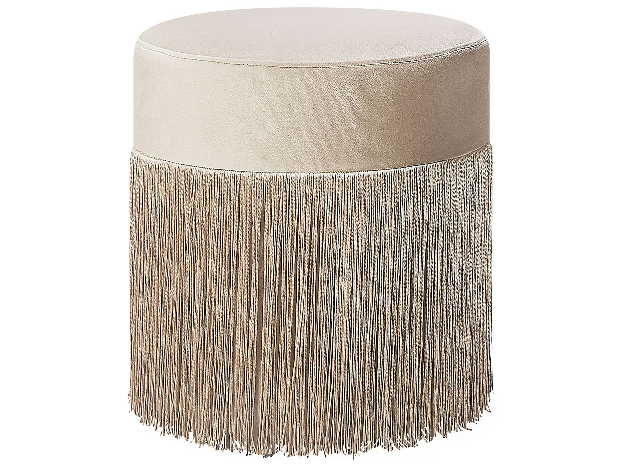 Velvet Pouffe with Tassels Beige VIRGINIA - Gemini Interiors