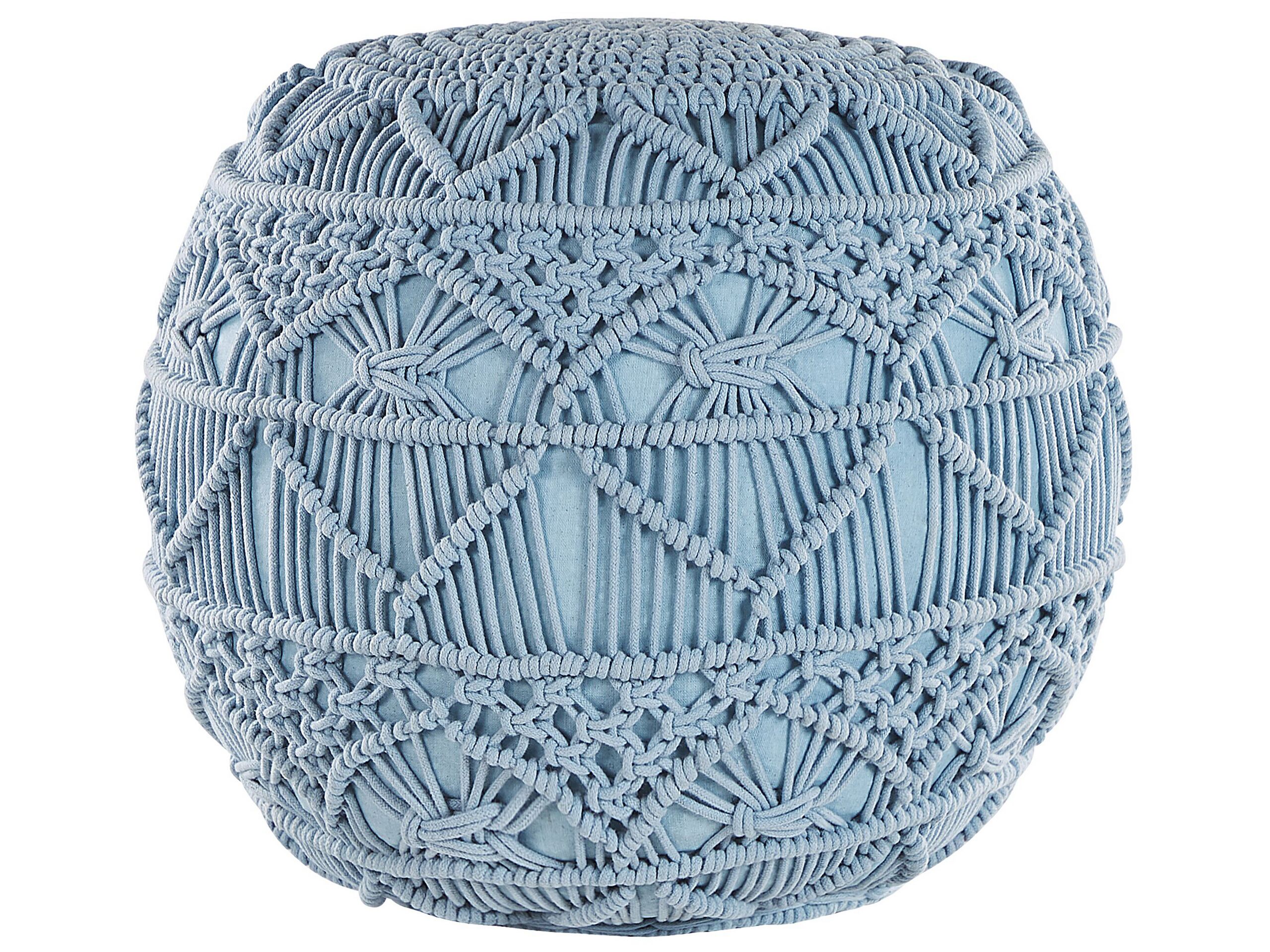 Cotton Macrame Pouffe Blue KAYSERI - Gemini Interiors