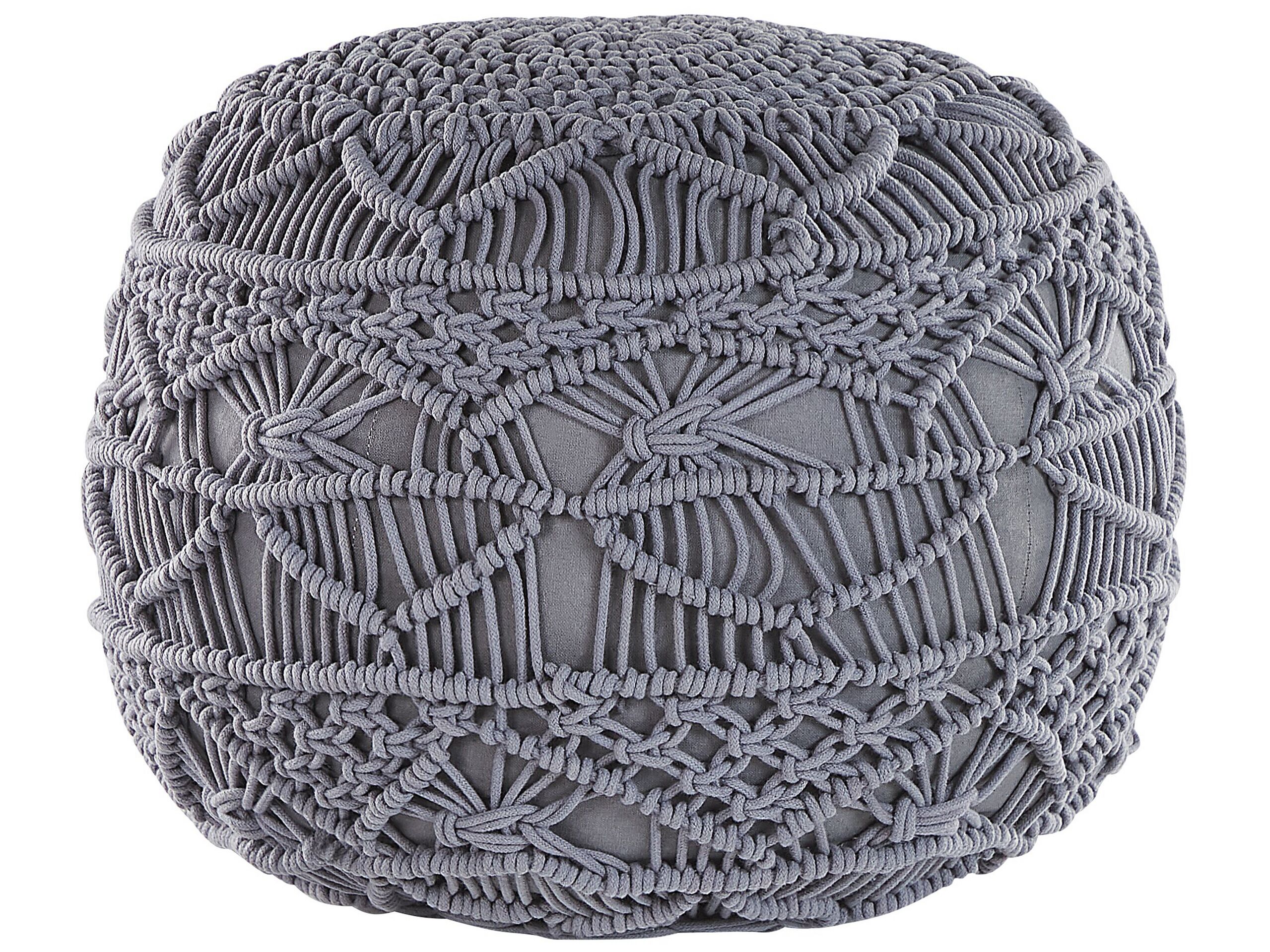 Cotton Macrame Pouffe Grey KAYSERI - Gemini Interiors