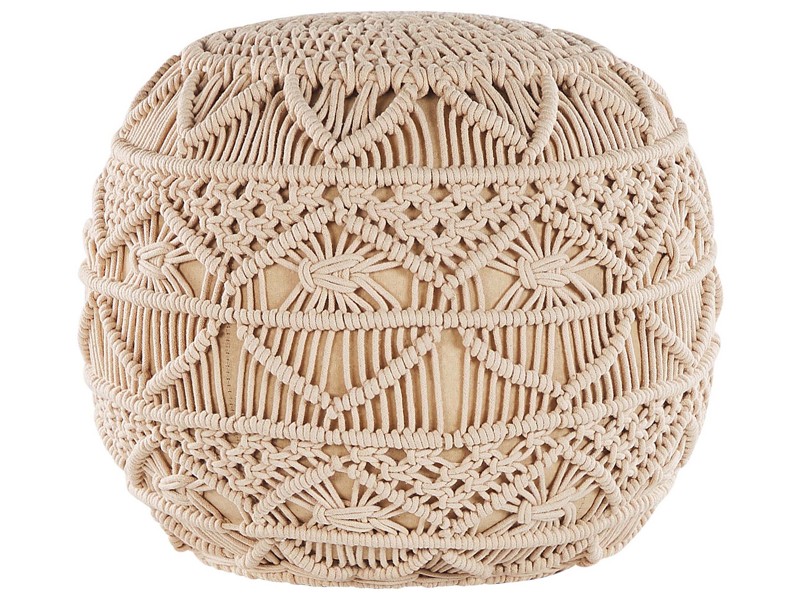 Cotton Macrame Pouffe Beige KAYSERI - Gemini Interiors