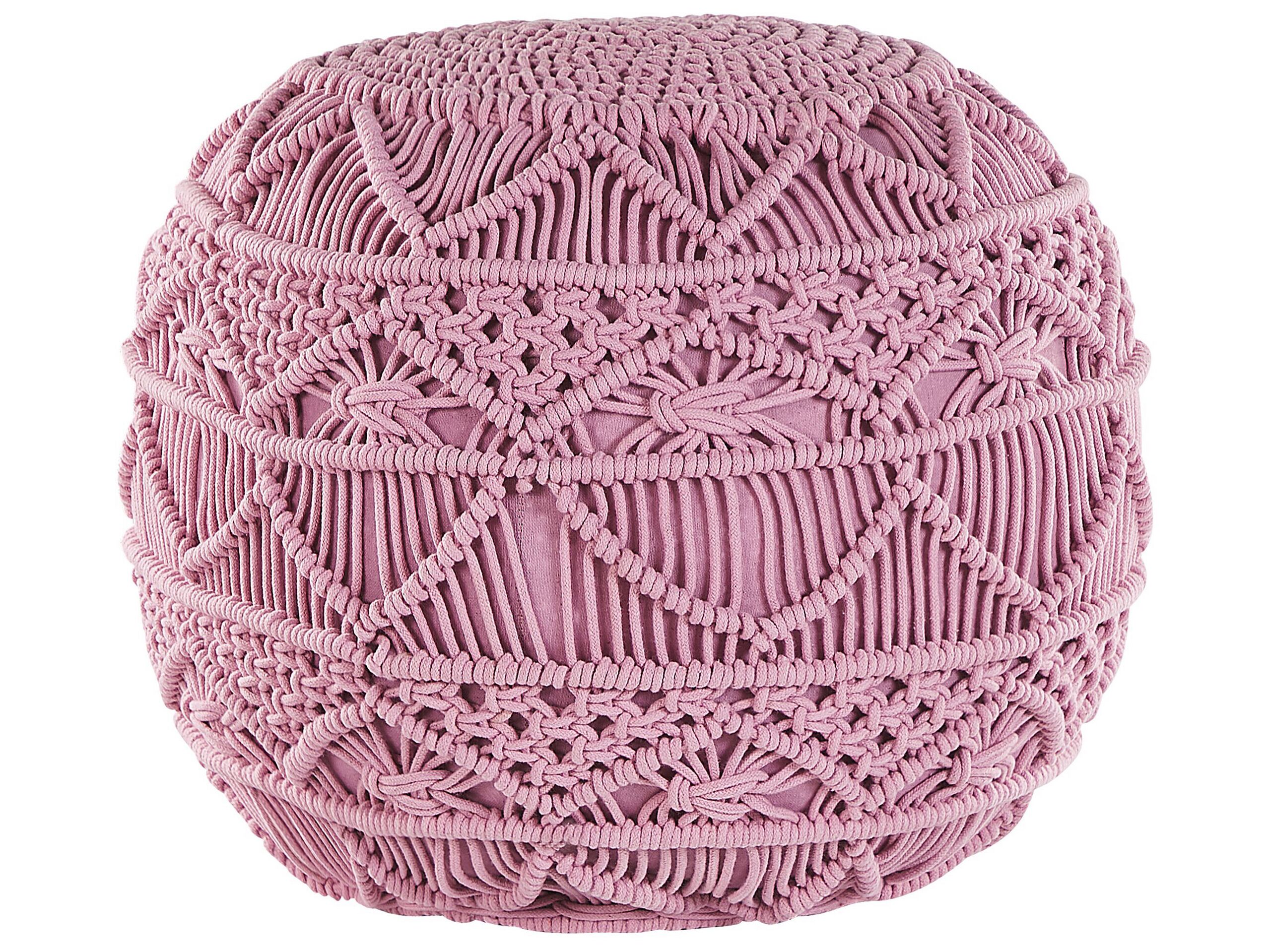 Cotton Macrame Pouffe Pink KAYSERI - Gemini Interiors