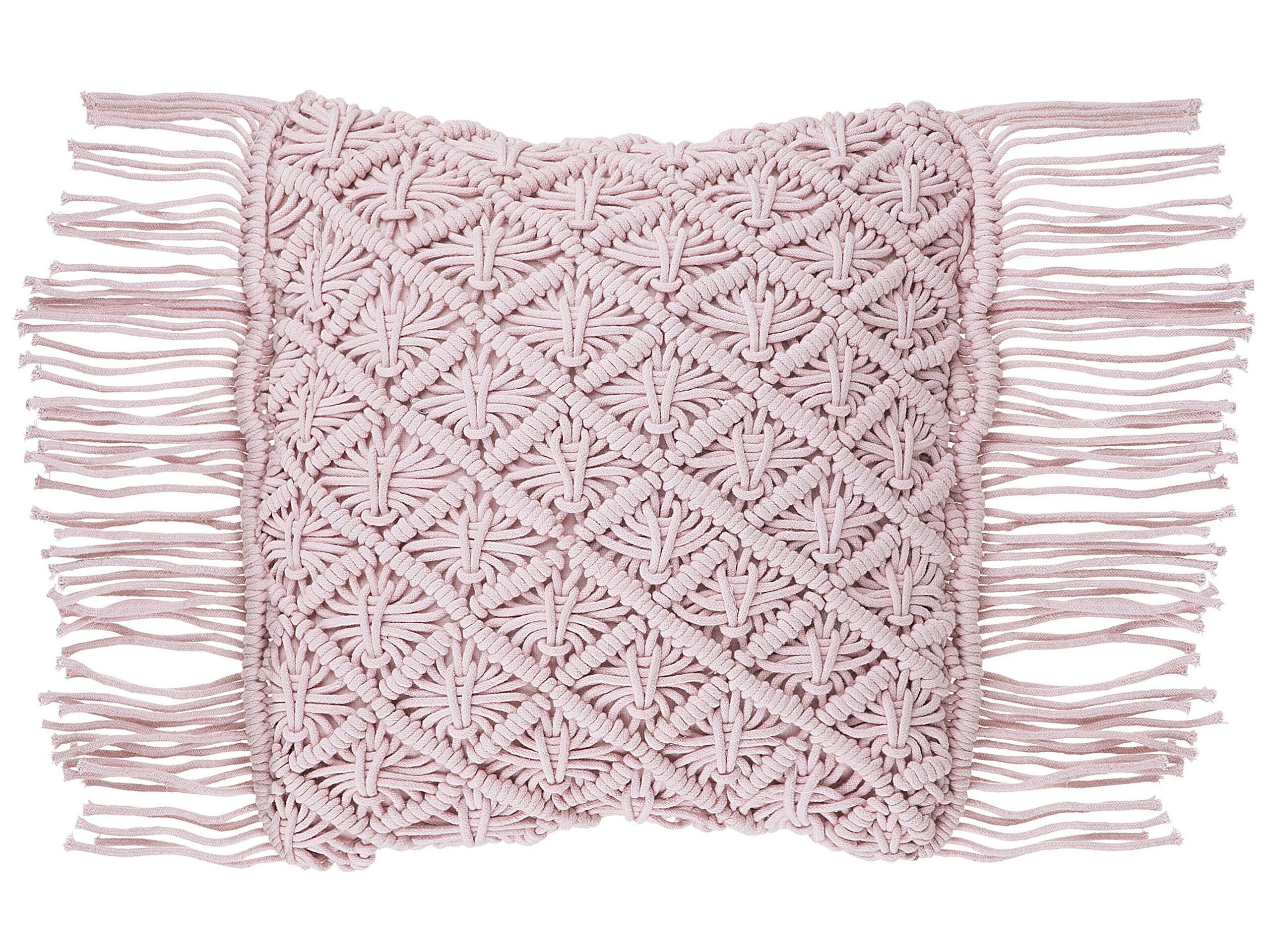 Cotton Macramé Cushion with Tassels 40x40cm Pink - Gemini Interiors