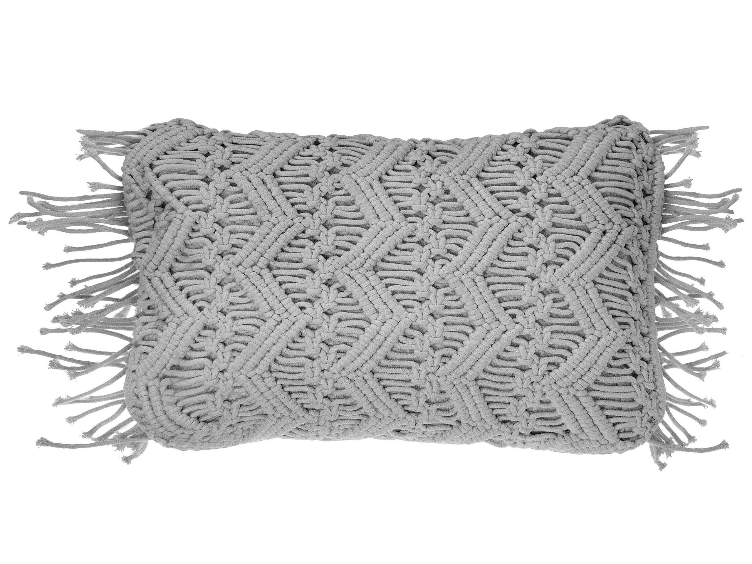 Cotton Macramé Cushion with Tassels 30x45cm Grey - Gemini Interiors