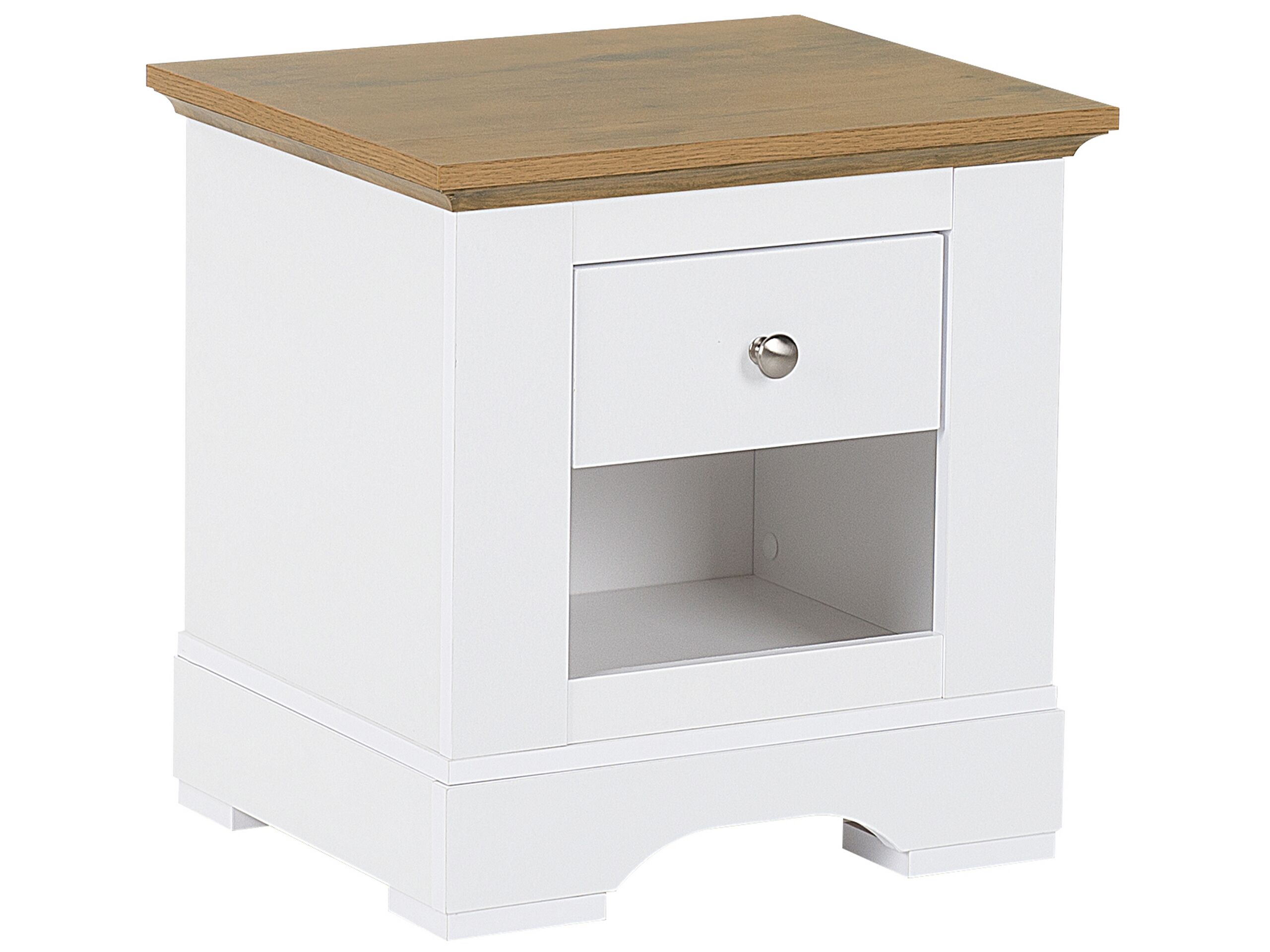 Bedside Table - HITCHIN Nightstand White and Light Wood 48cm - Gemini Interiors