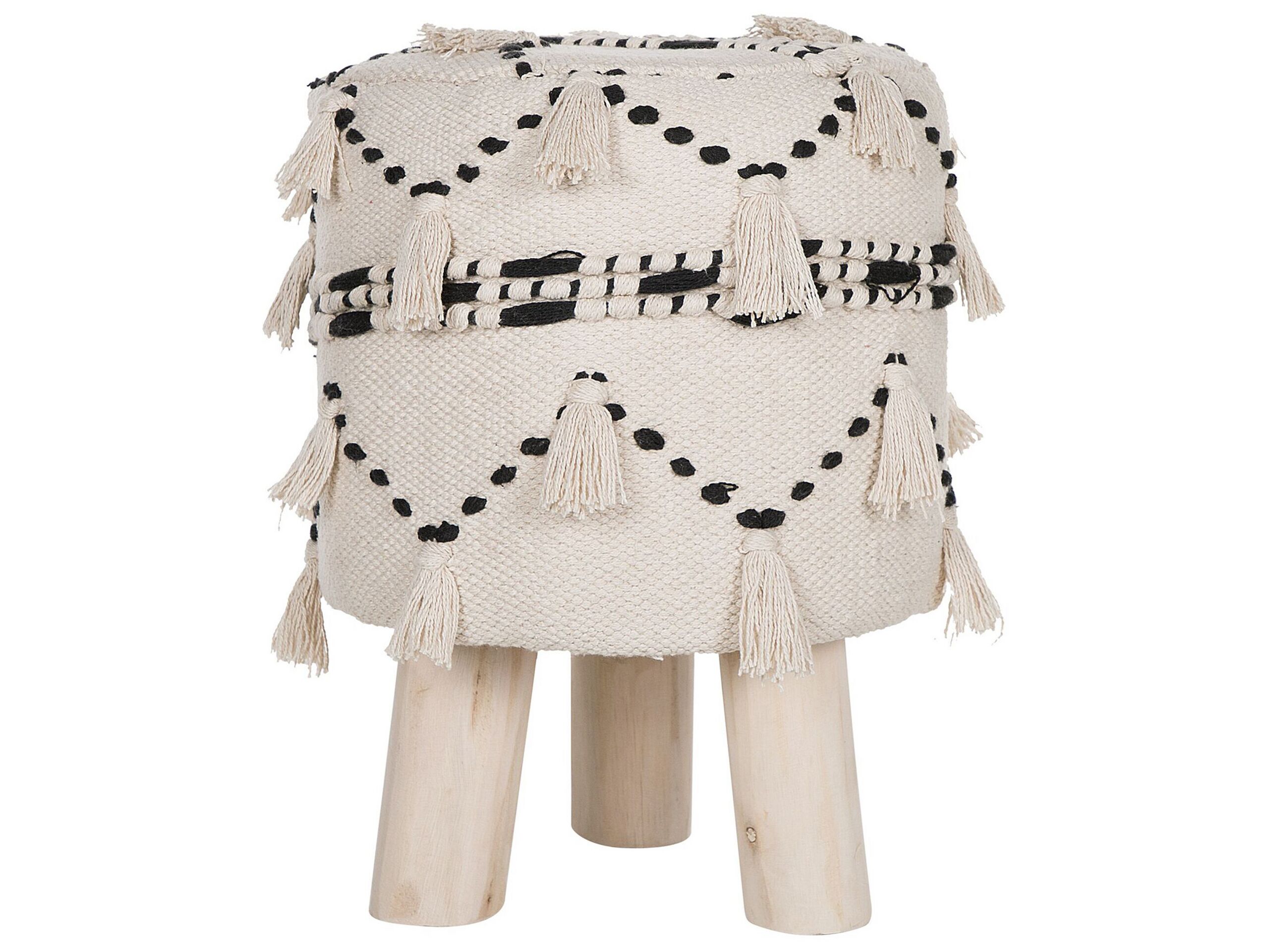 Cotton Footstool Beige with Black THONDI - Gemini Interiors