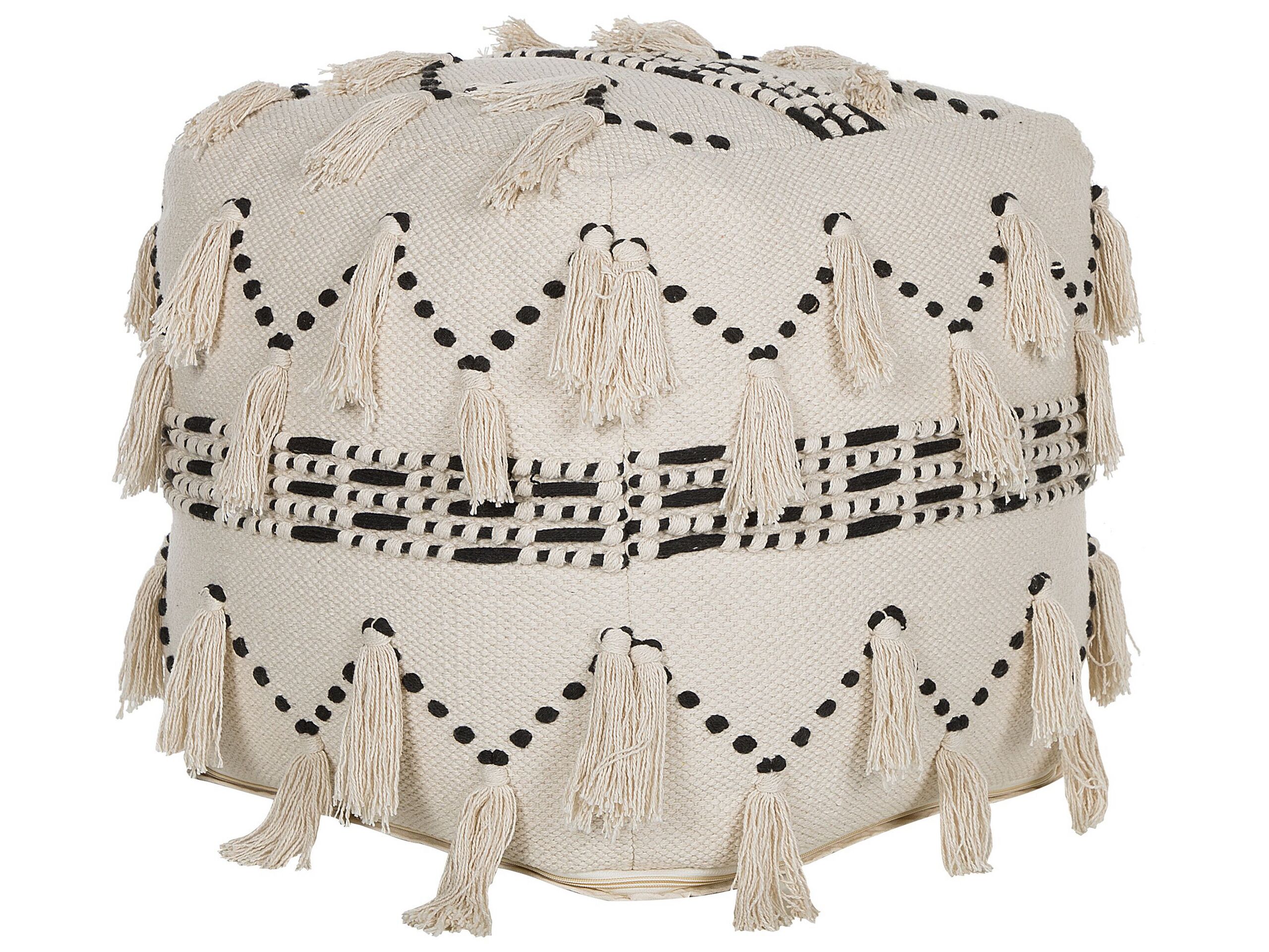 Cotton Pouffe 50 x 50 cm Beige with Black THONDI - Gemini Interiors