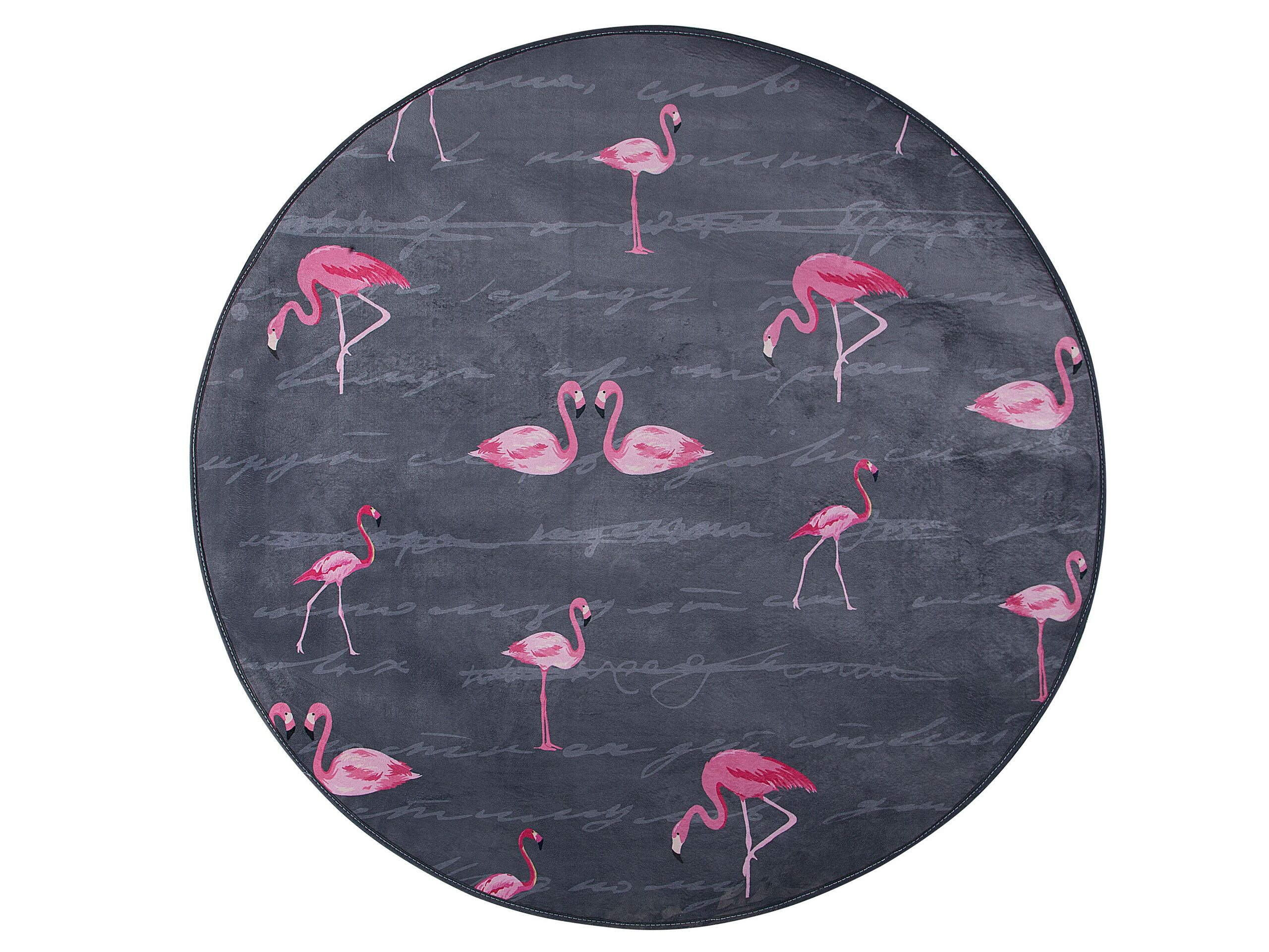 Round Area Rug Flamingo Print 120cm Grey - Gemini Interiors