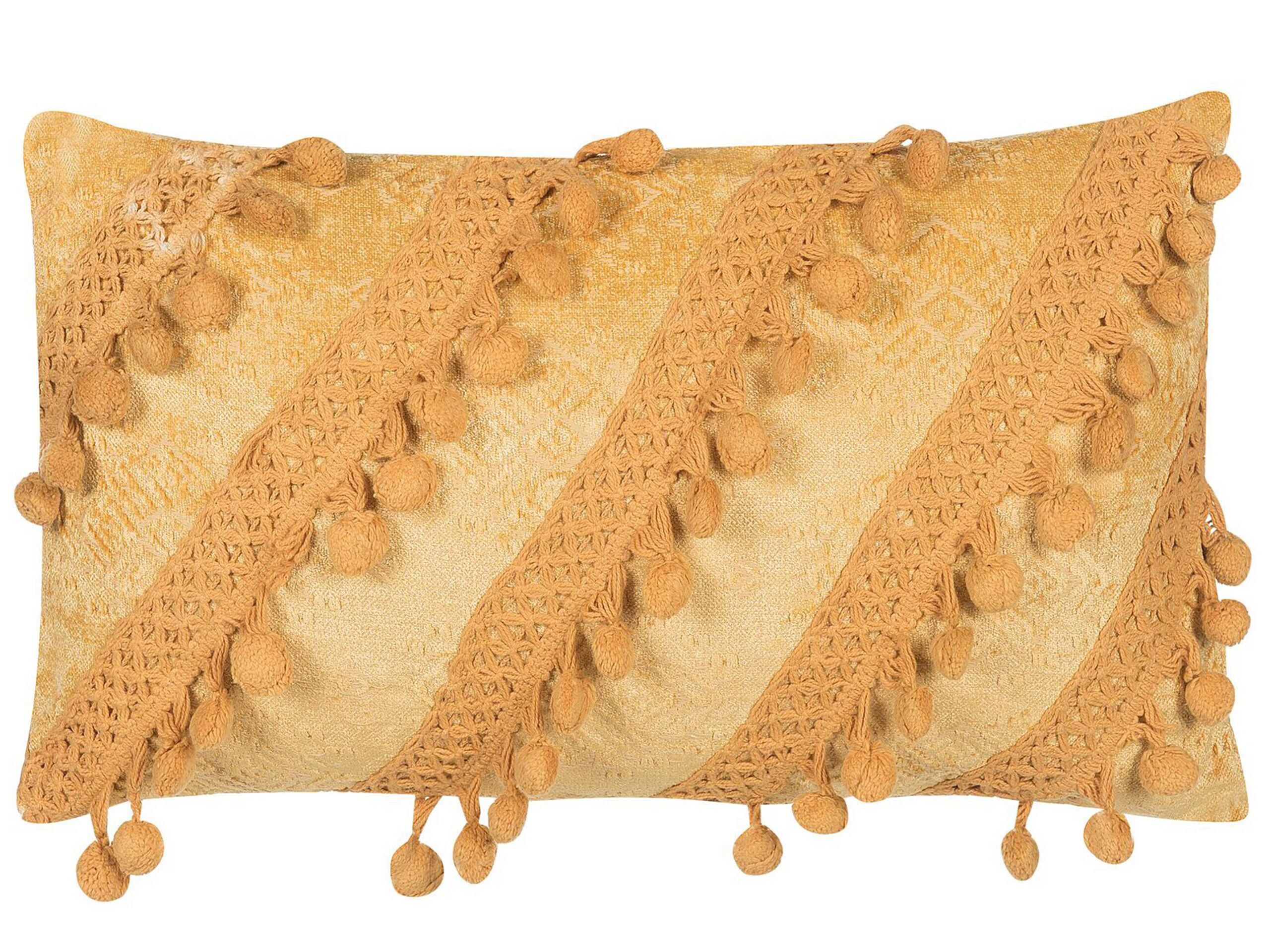Viscose Cushion with Pompoms 30x50cm Yellow - Gemini Interiors