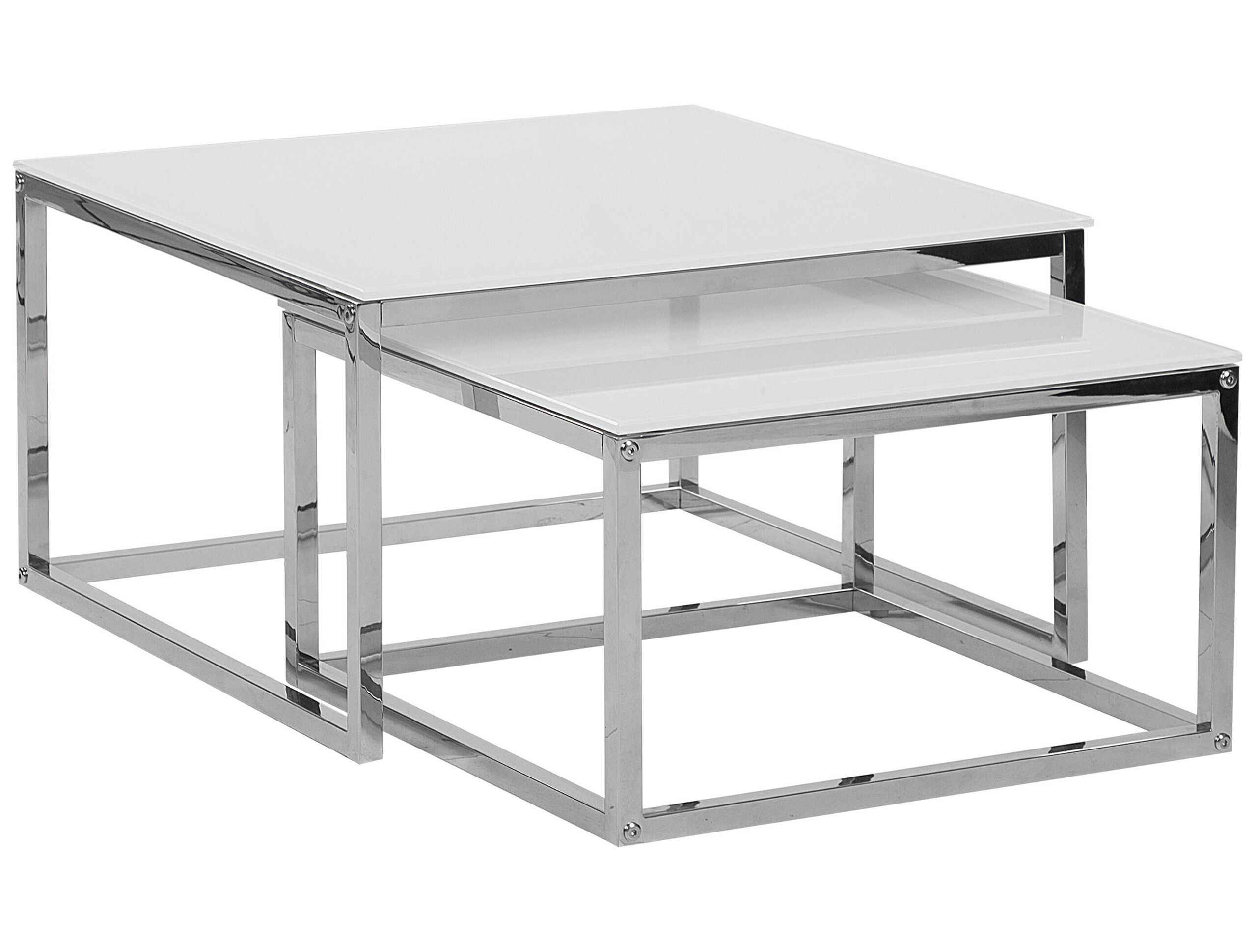 Nest of 2 Tables White with Silver BREA - Gemini Interiors