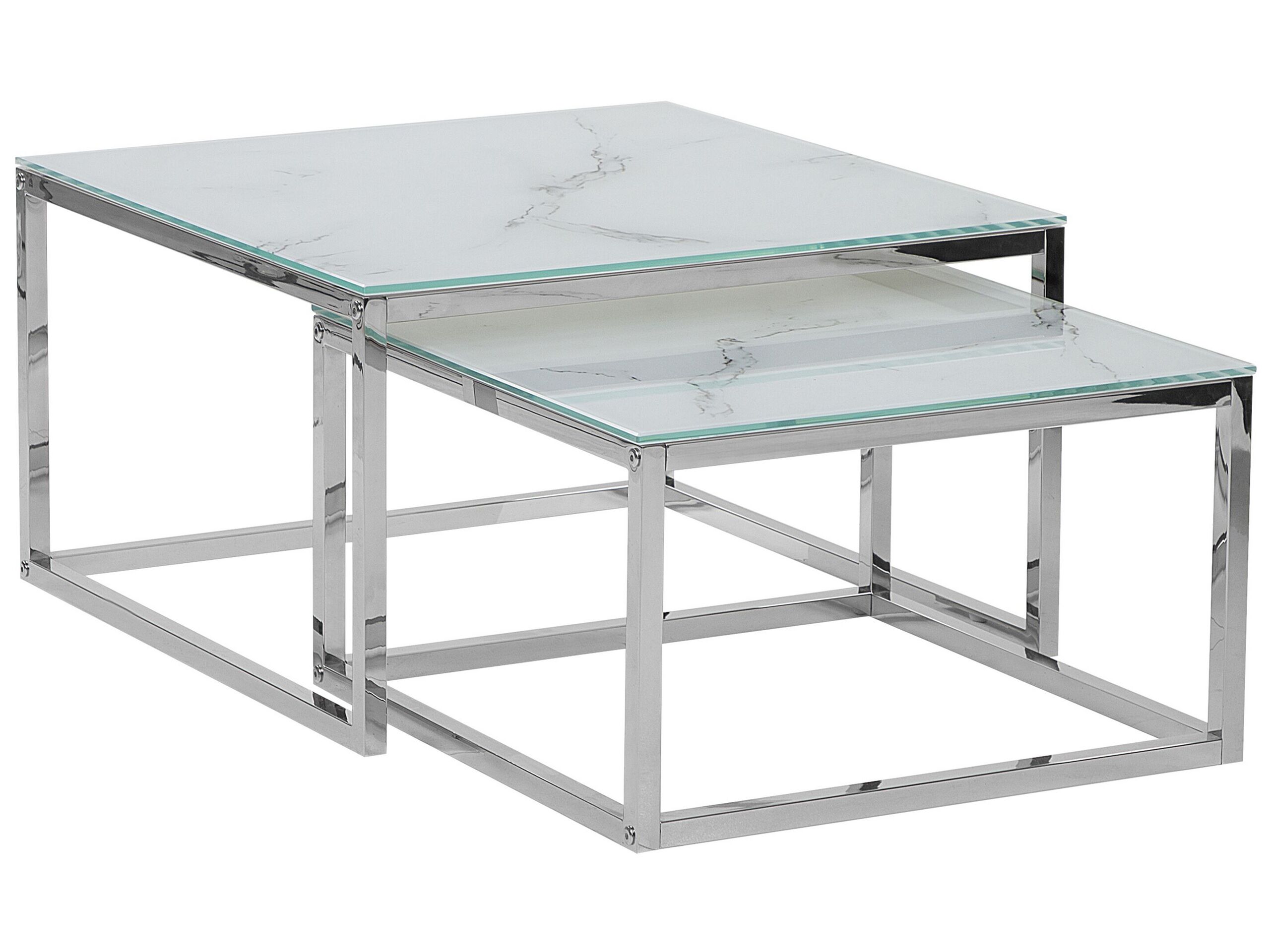 Nest of 2 Tables Marble Effect White with Silver BREA - Gemini Interiors