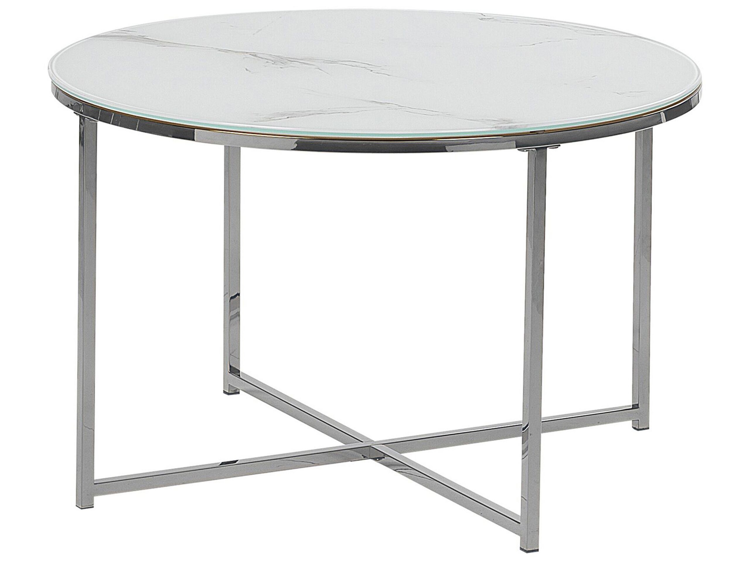 Marble Effect Coffee Table White with Silver QUINCY - Gemini Interiors