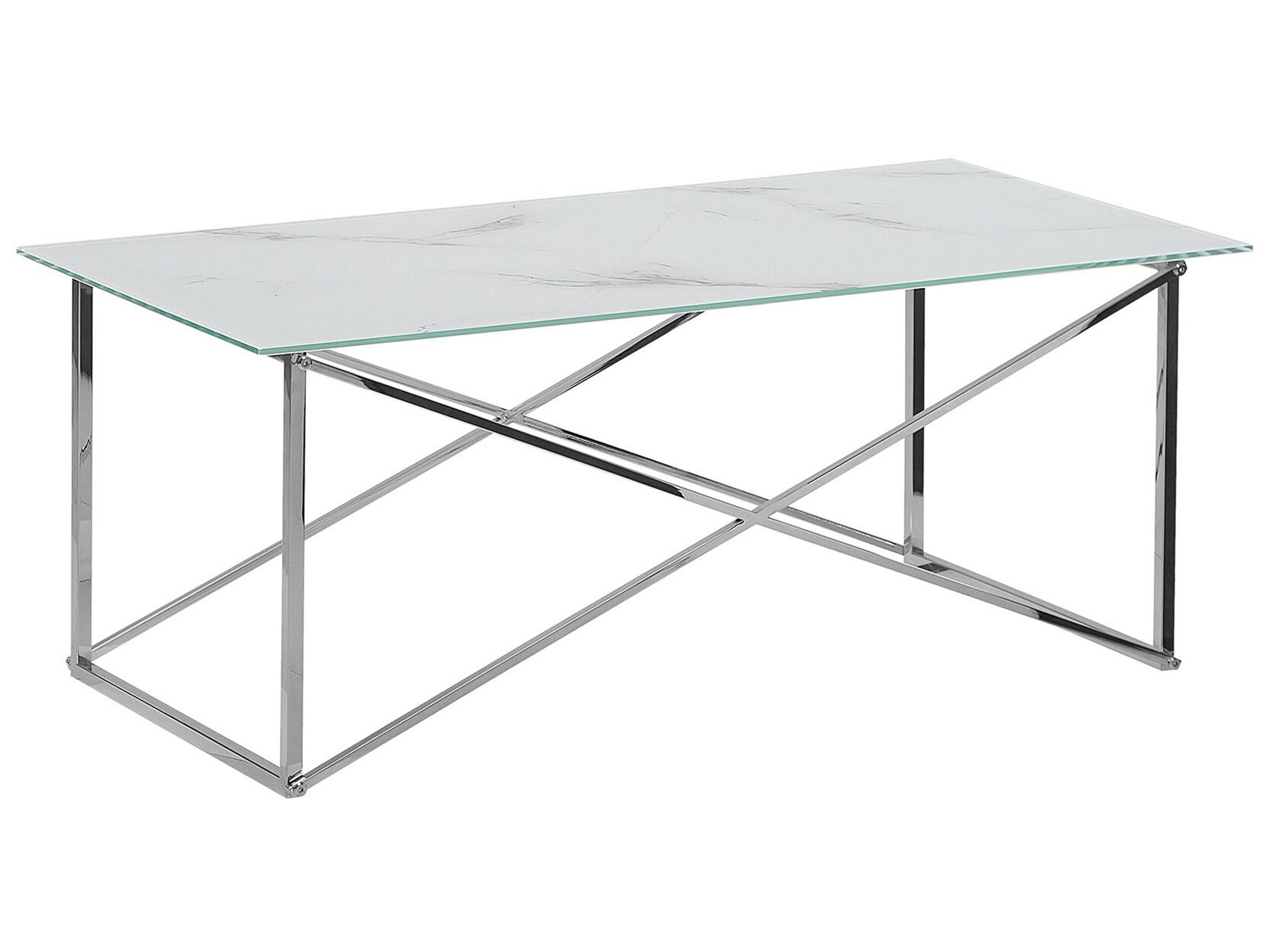 Marble Effect Coffee Table White with Silver EMPORIA - Gemini Interiors