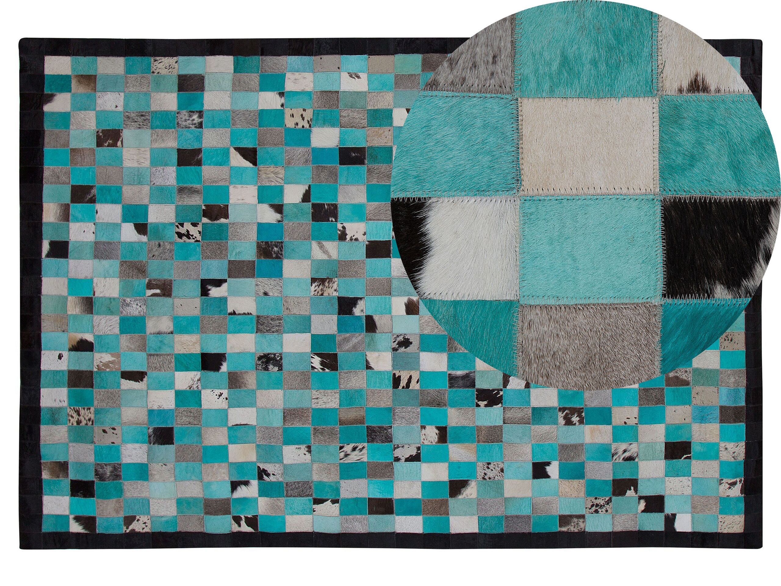 Cowhide Area Rug Turquoise and Grey 140x200cm - Gemini Interiors