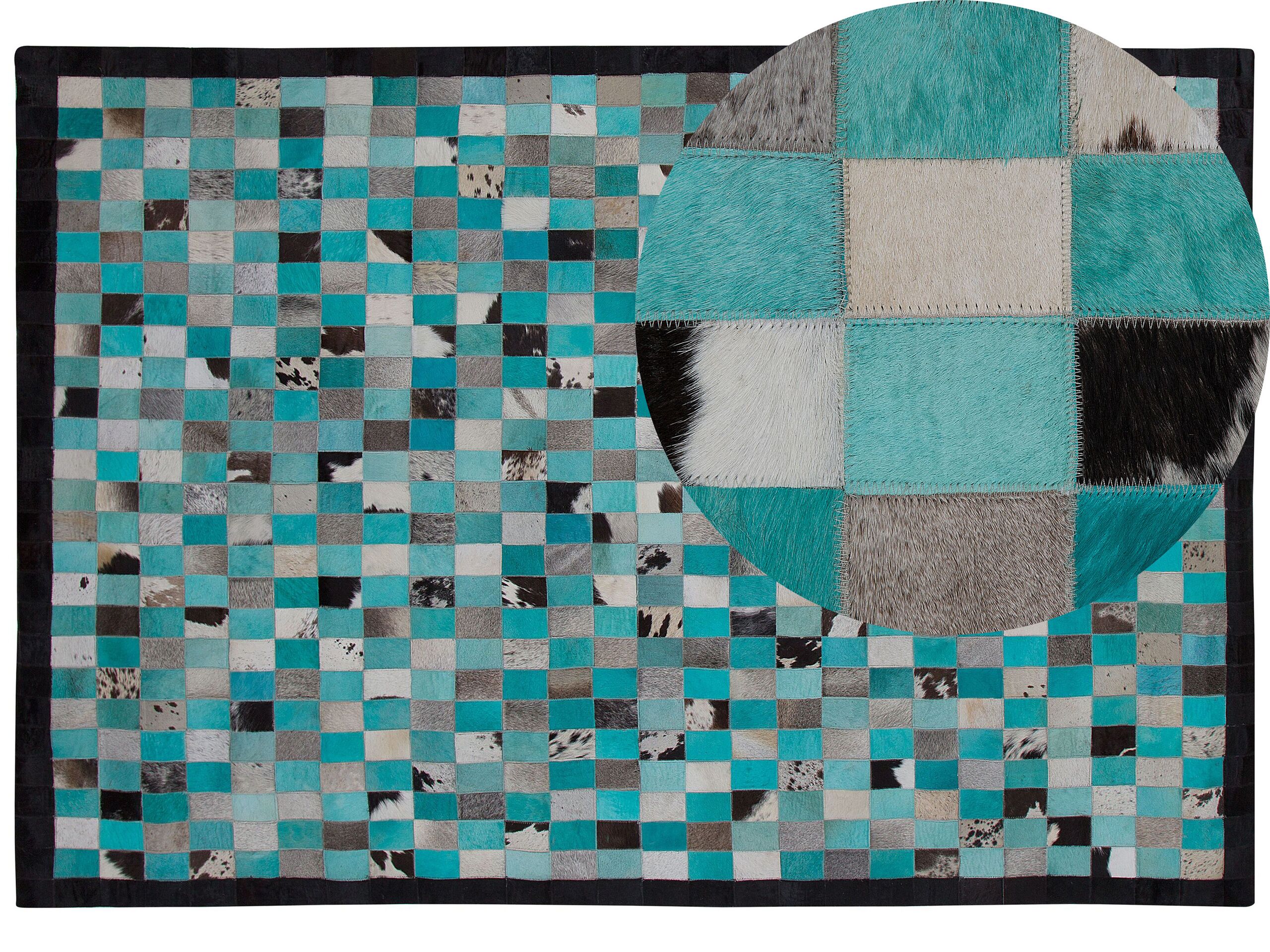 Cowhide Area Rug Turquoise and Grey 160x230cm - Gemini Interiors