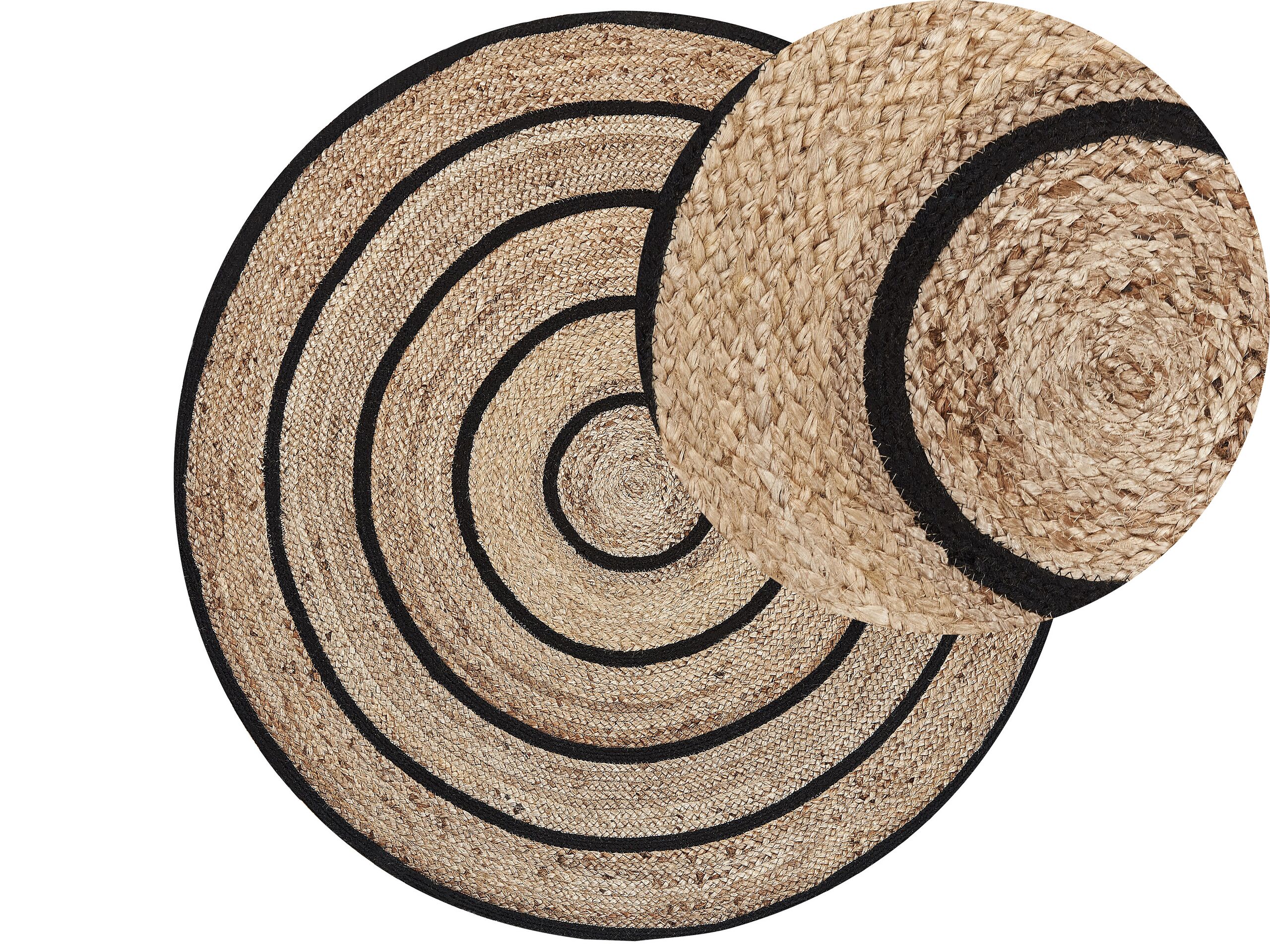 Round Area Rug 140cm Beige with Black - Gemini Interiors