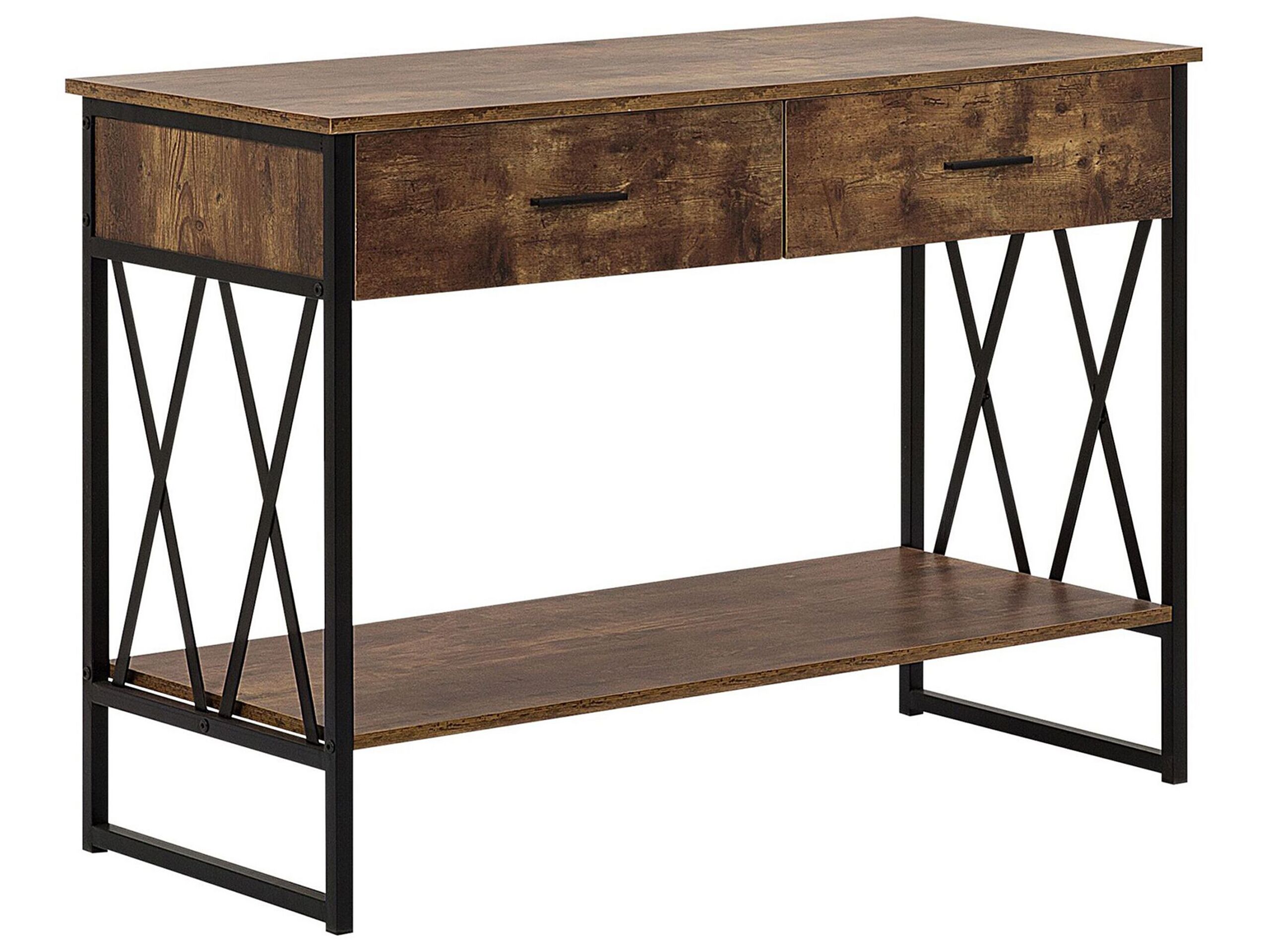 2 Drawer Console Table Dark Wood with Black AYDEN - Gemini Interiors