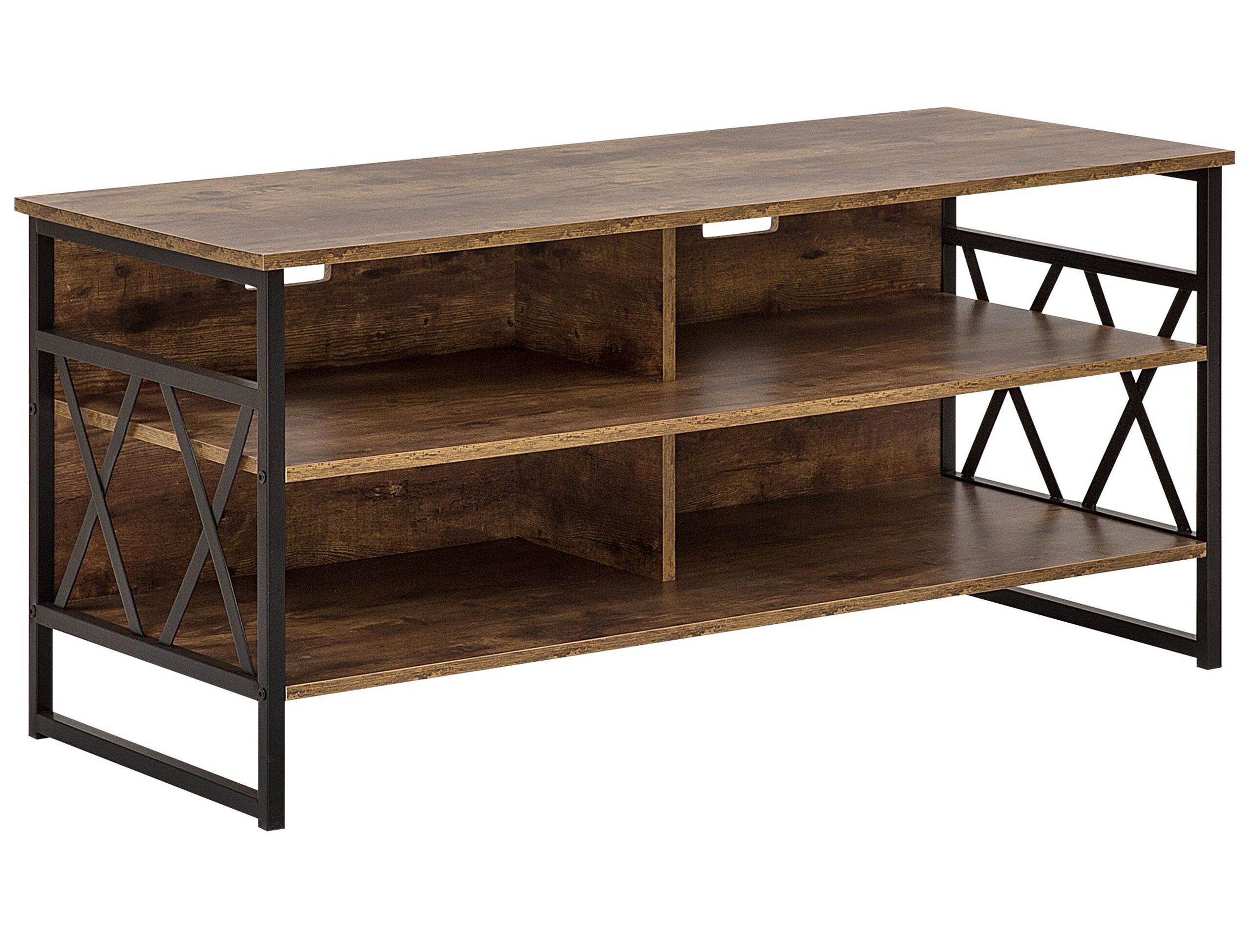 TV Stand Dark Wood with Black CARLISLE - Gemini Interiors