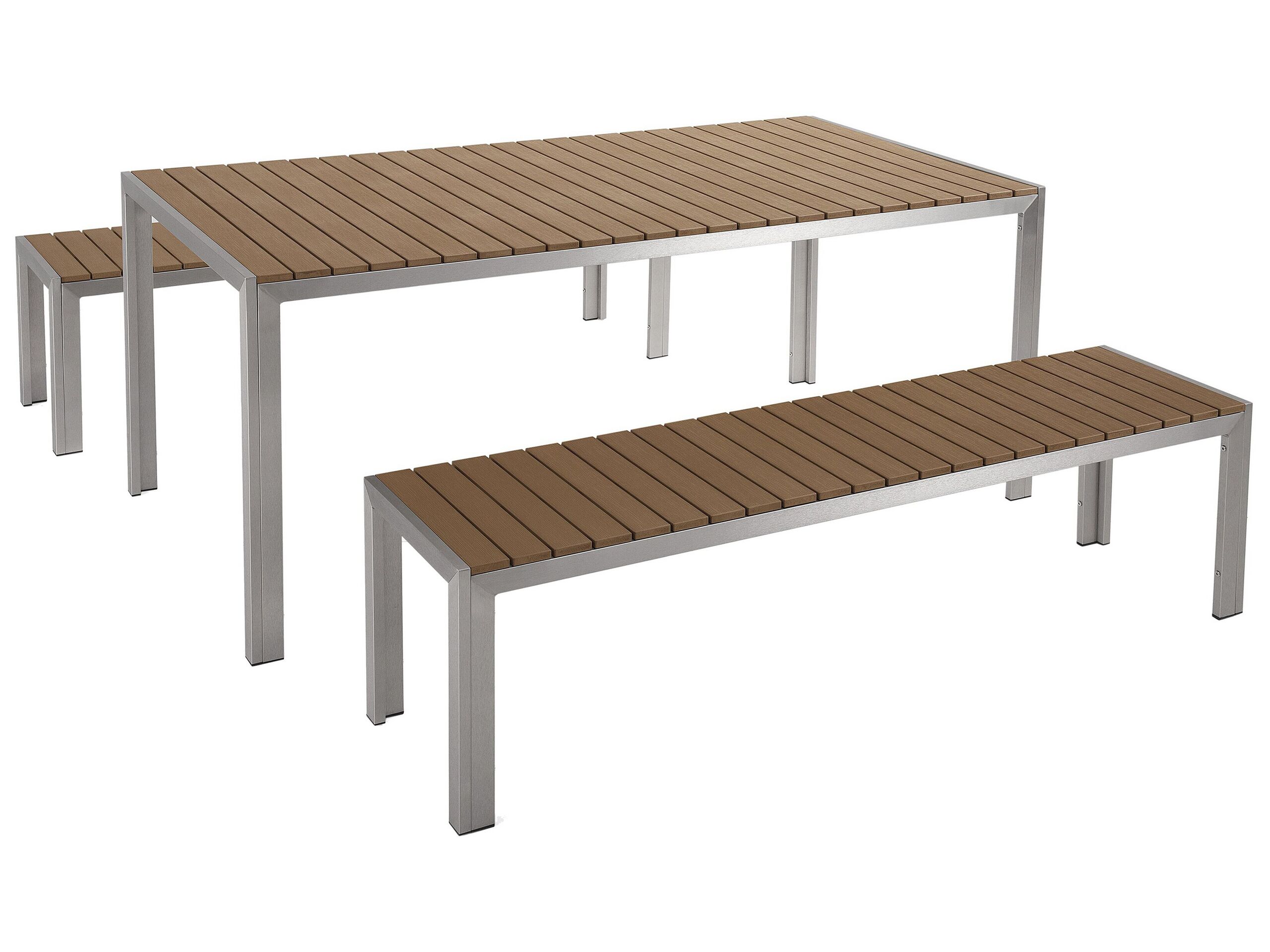 6 Seater Aluminium Garden Dining Set Light Wood and Silver NARDO - Gemini Interiors