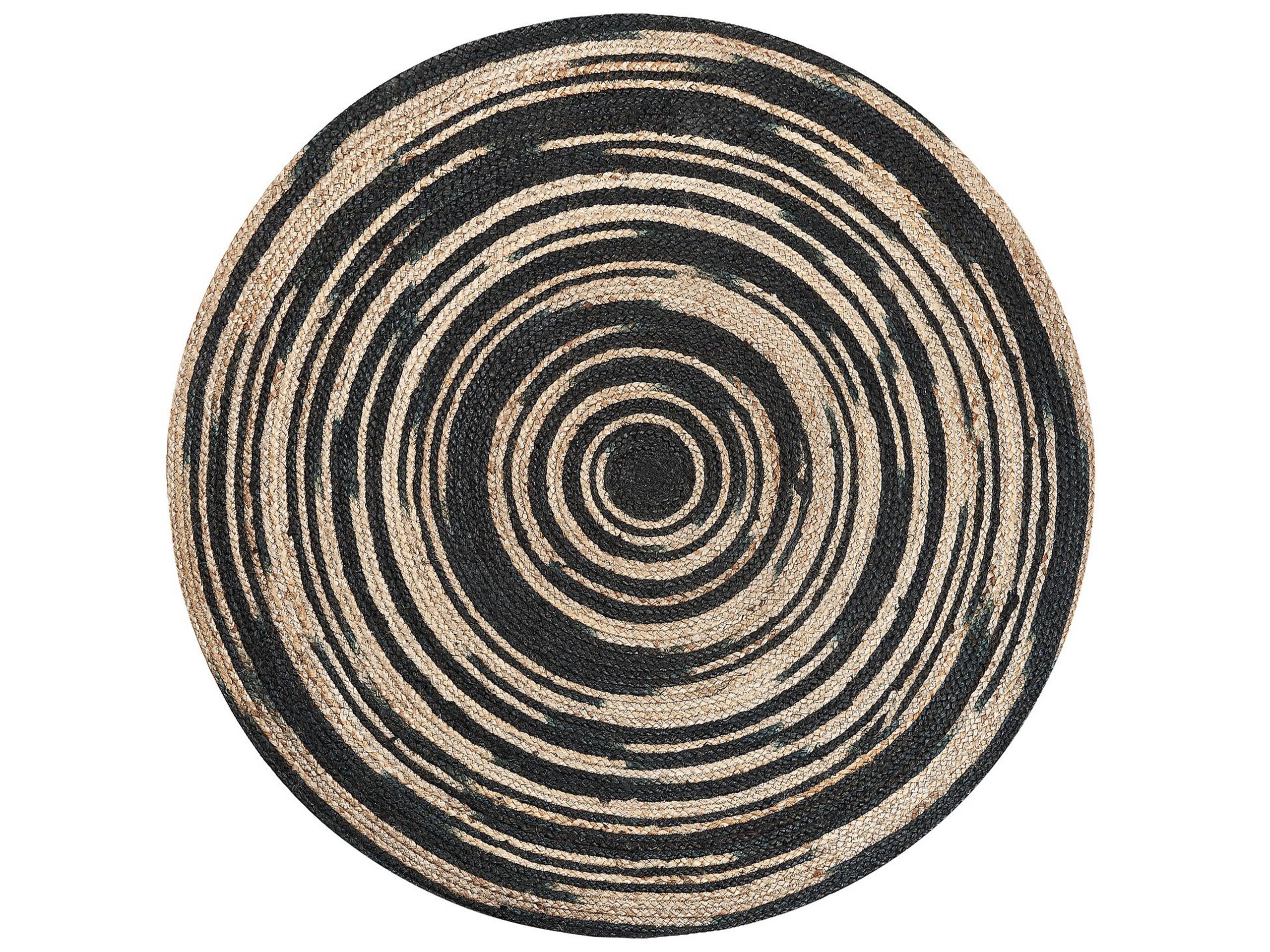Round Area Rug 140cm Beige with Black - Gemini Interiors