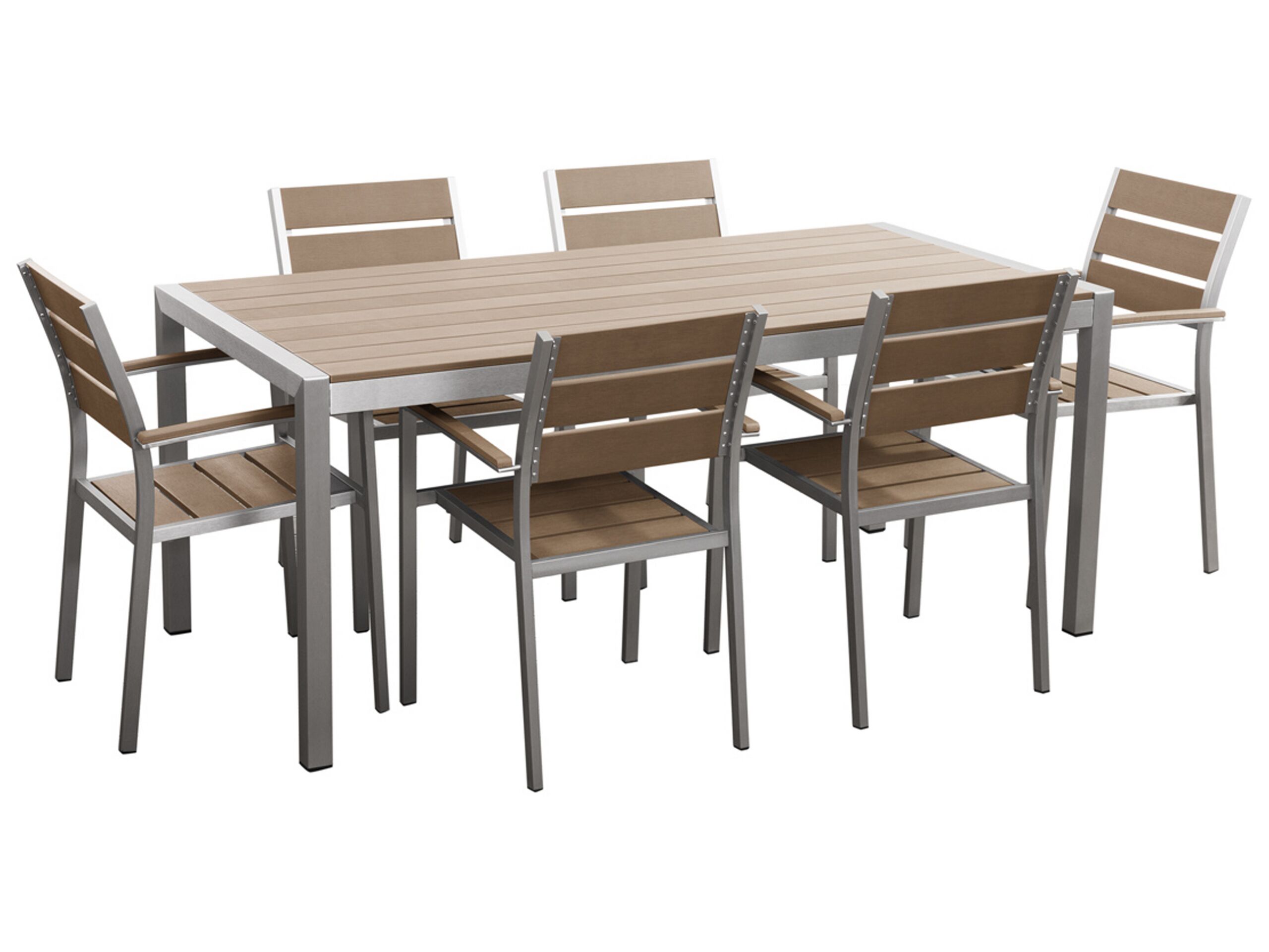 6 Seater Aluminium Garden Dining Set Light Wood and Silver VERNIO - Gemini Interiors