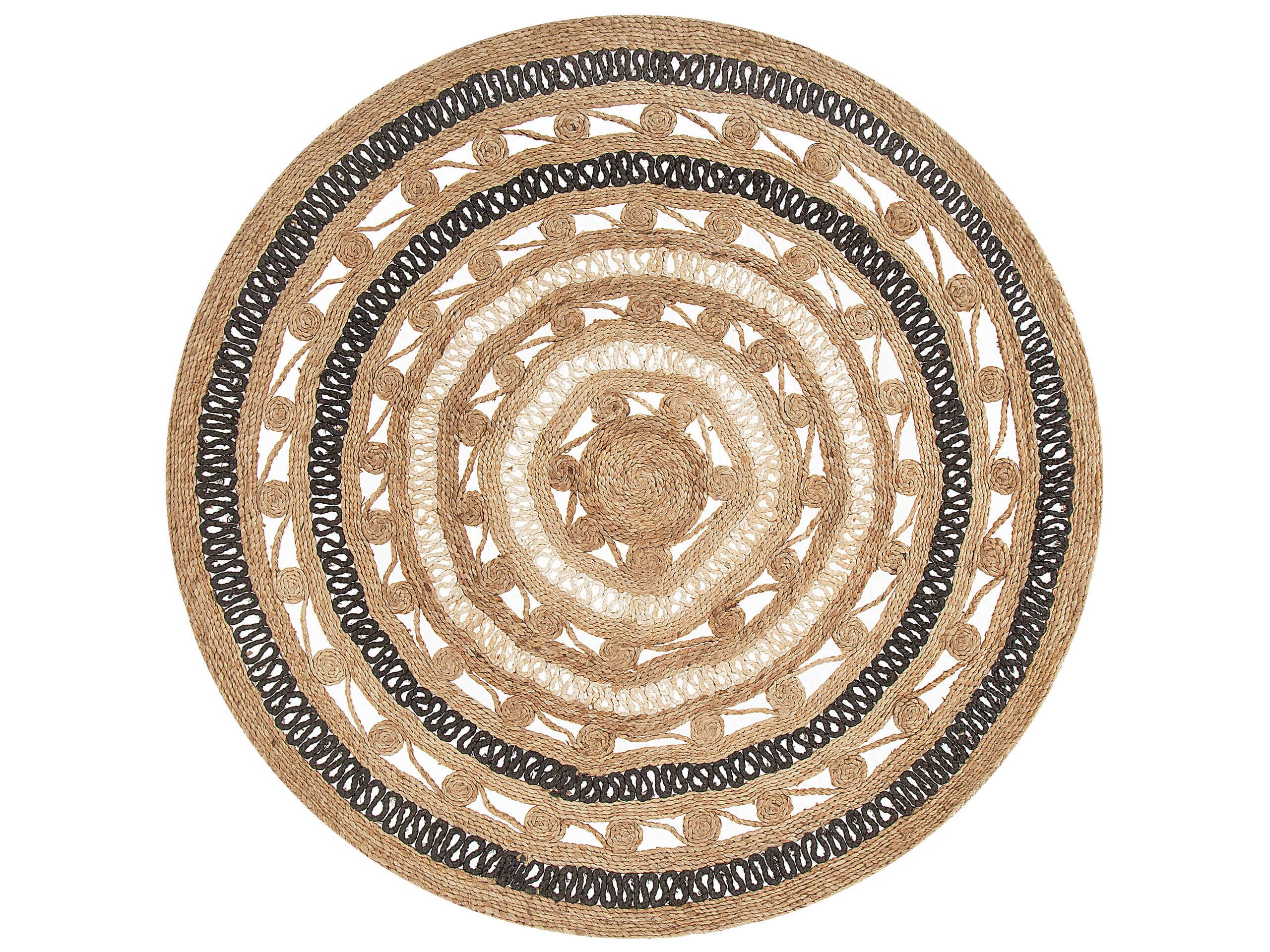 Round Jute Area Rug 140cm Beige with Black - Gemini Interiors