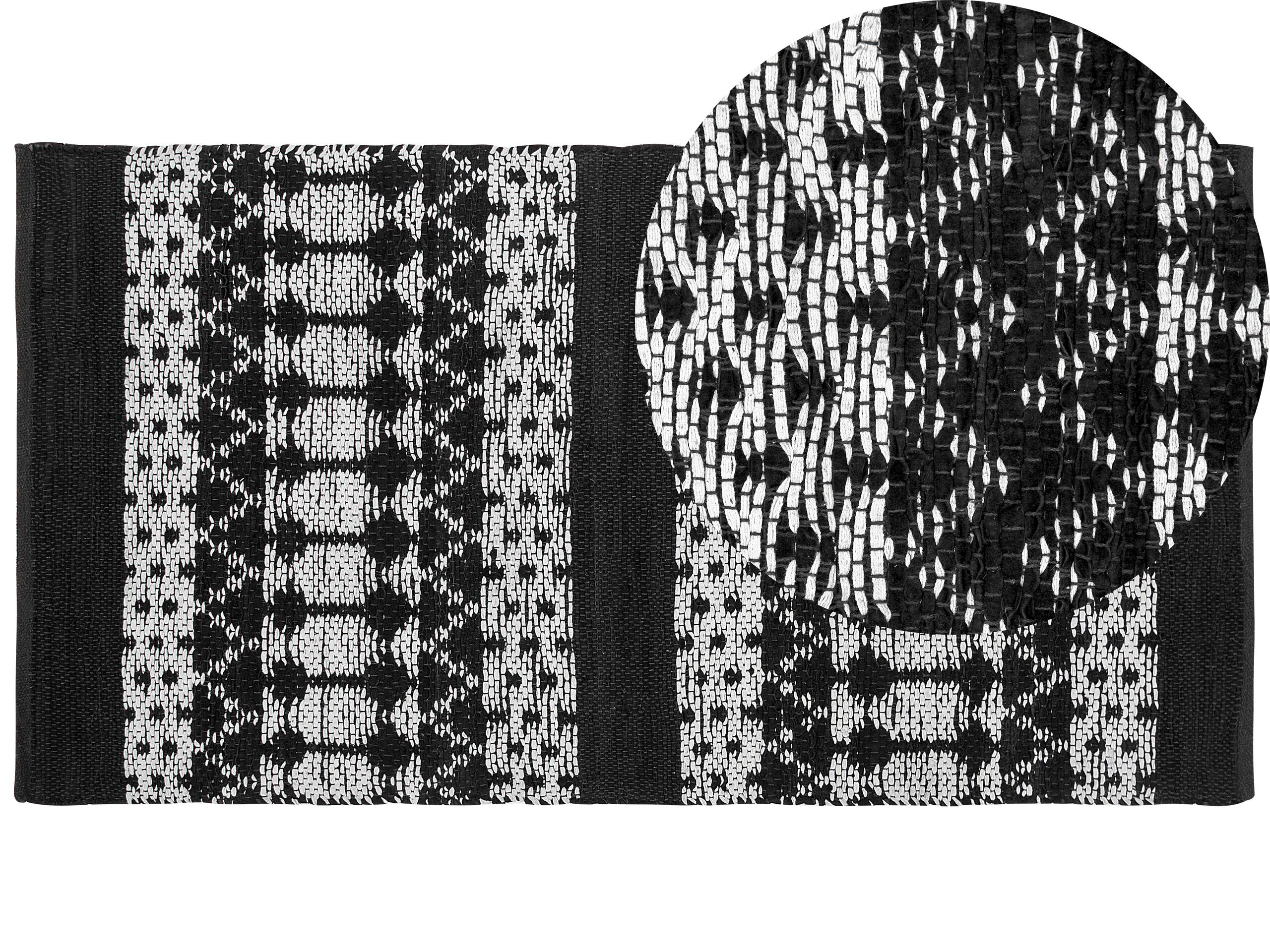 Leather Area Rug 80x150cm Black with Beige - Gemini Interiors