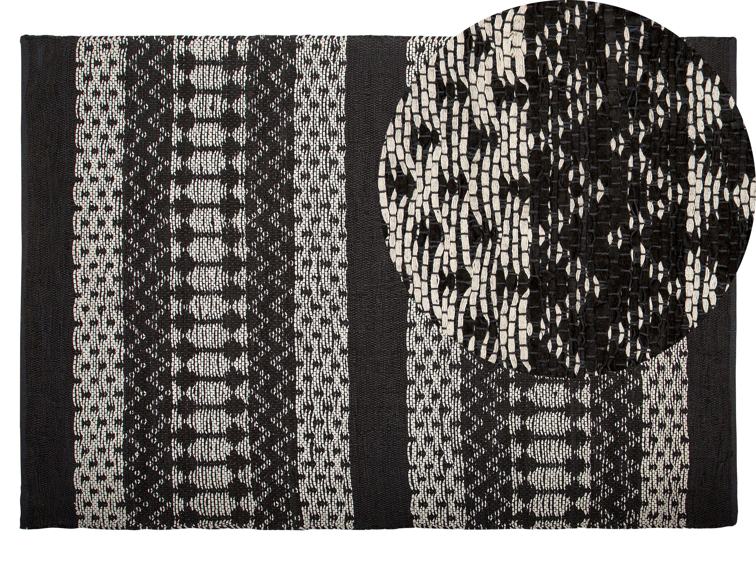 Leather Area Rug 140x200cm Black with Beige - Gemini Interiors