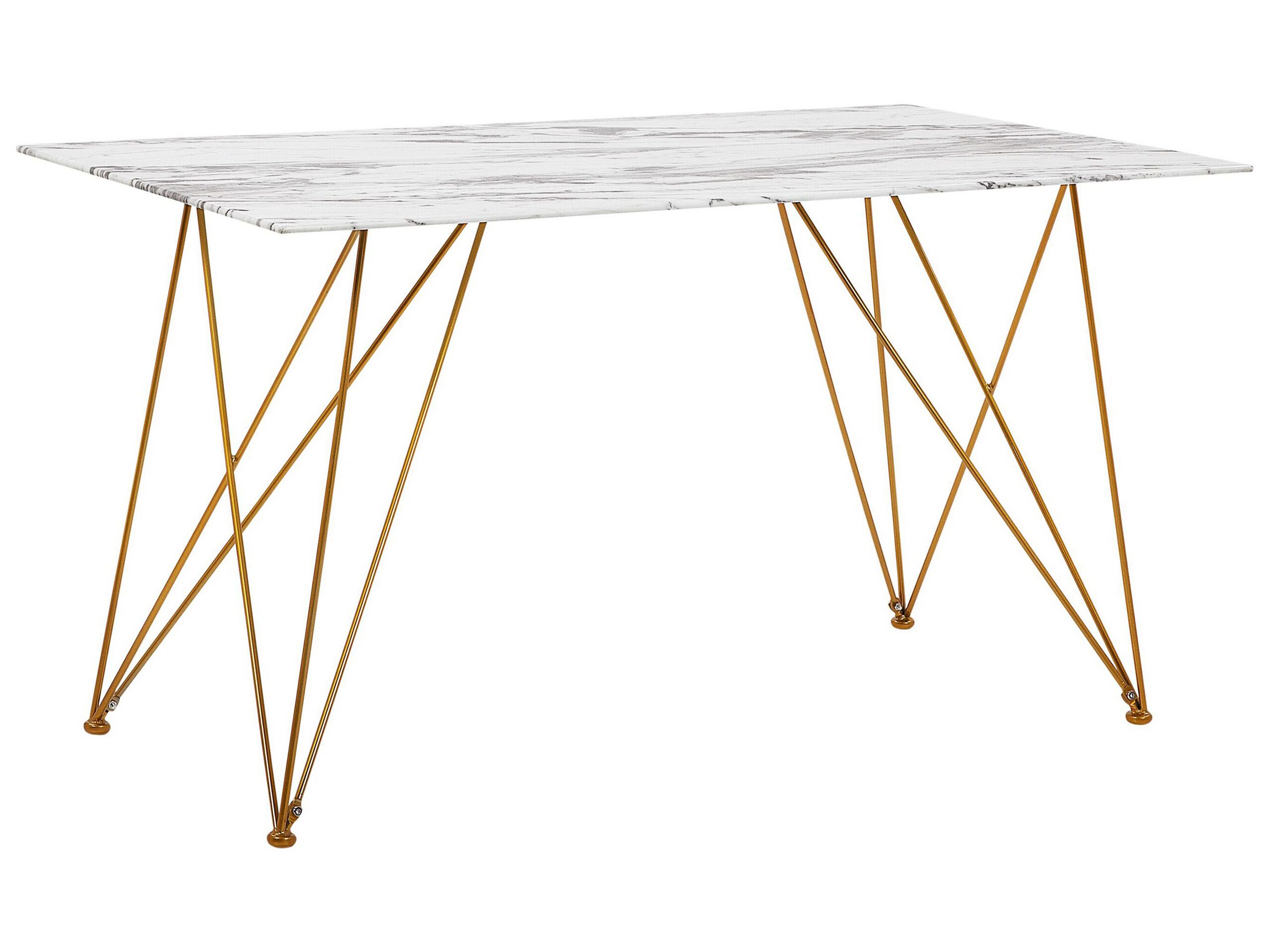 Dining Table 140 x 80 cm Marble Effect White with Gold KENTON - Gemini Interiors