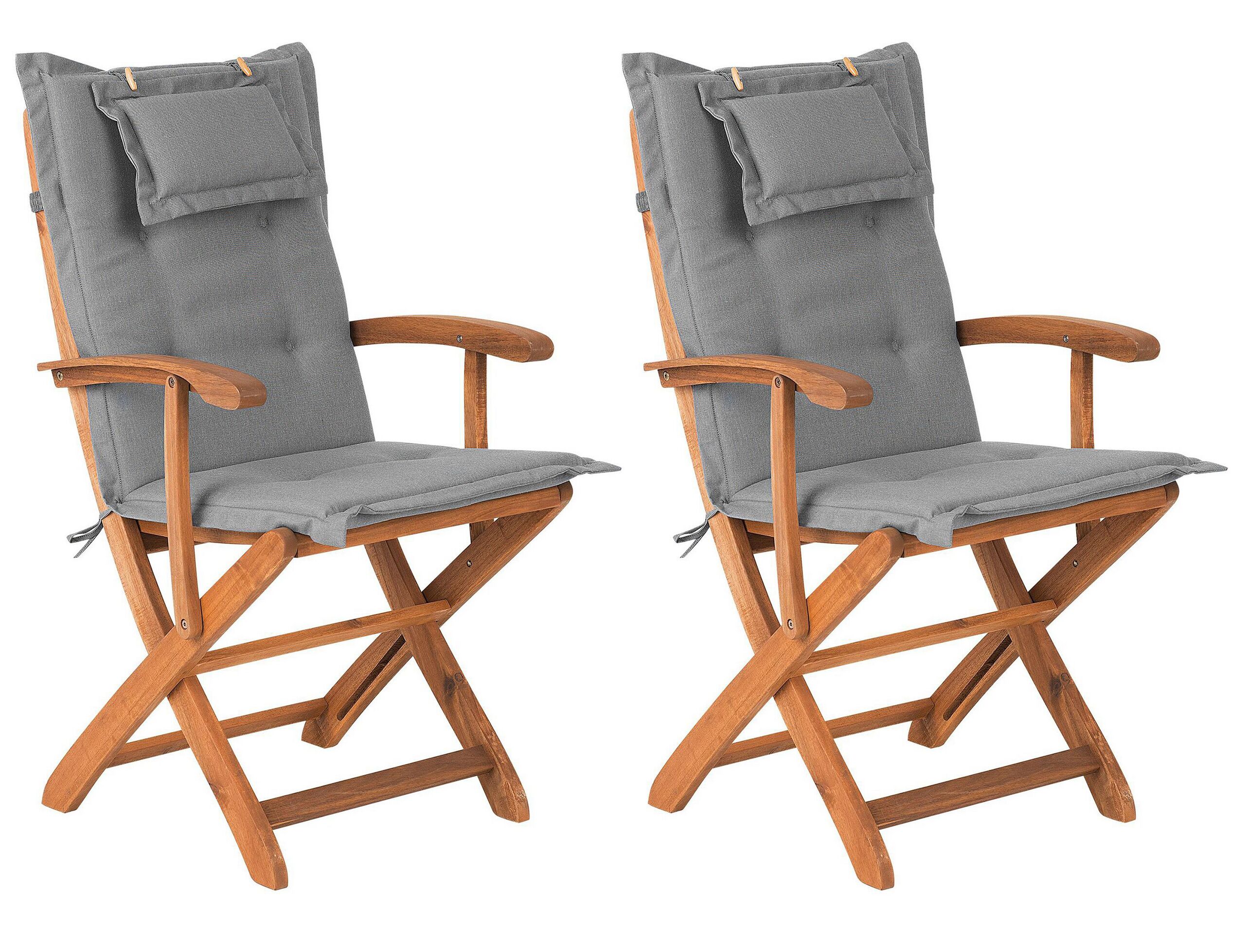 Set of 2 Garden Folding Chairs with Grey Cushions MAUI - Gemini Interiors