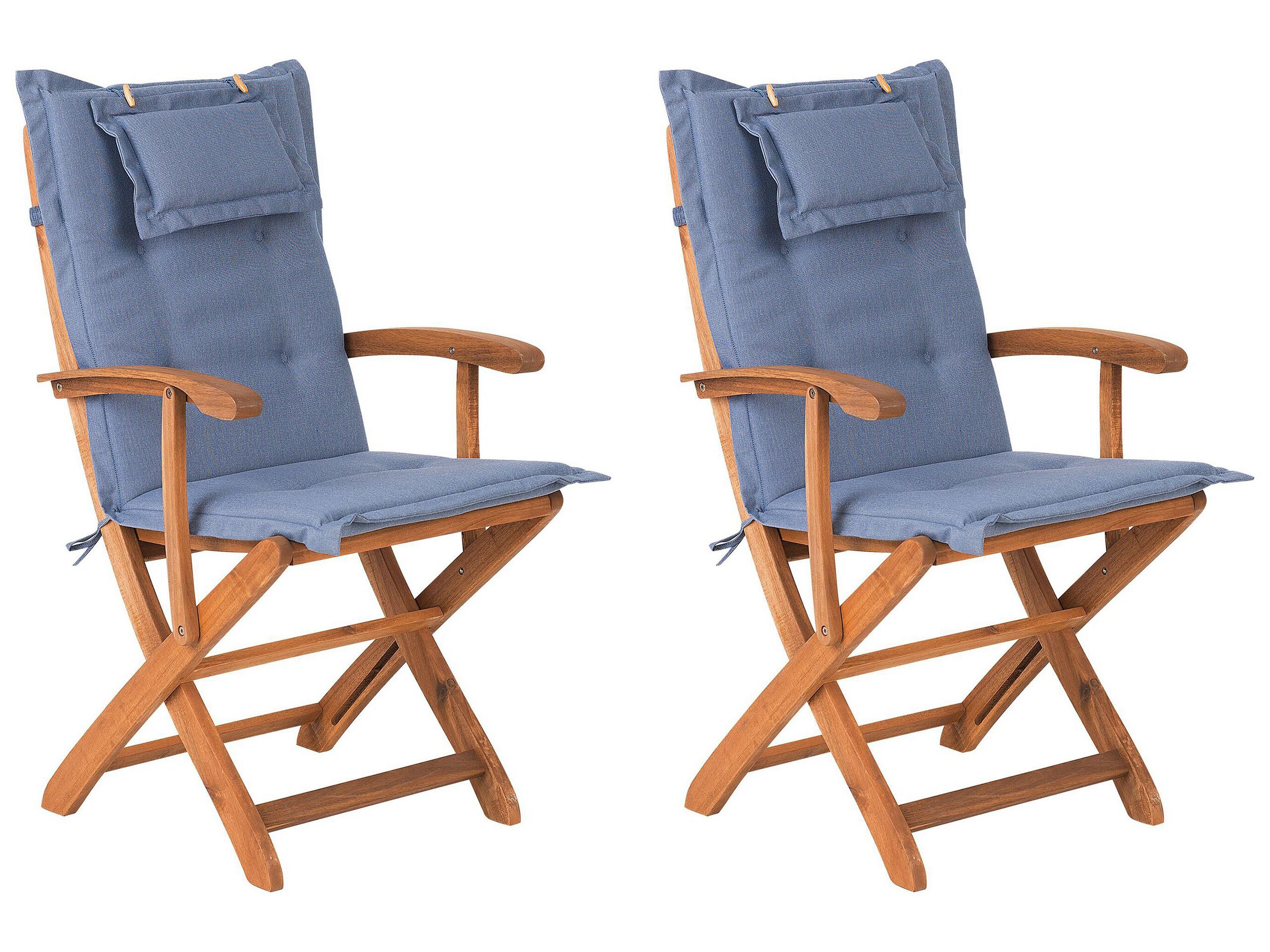 Set of 2 Garden Folding Chairs with Blue Cushions MAUI - Gemini Interiors