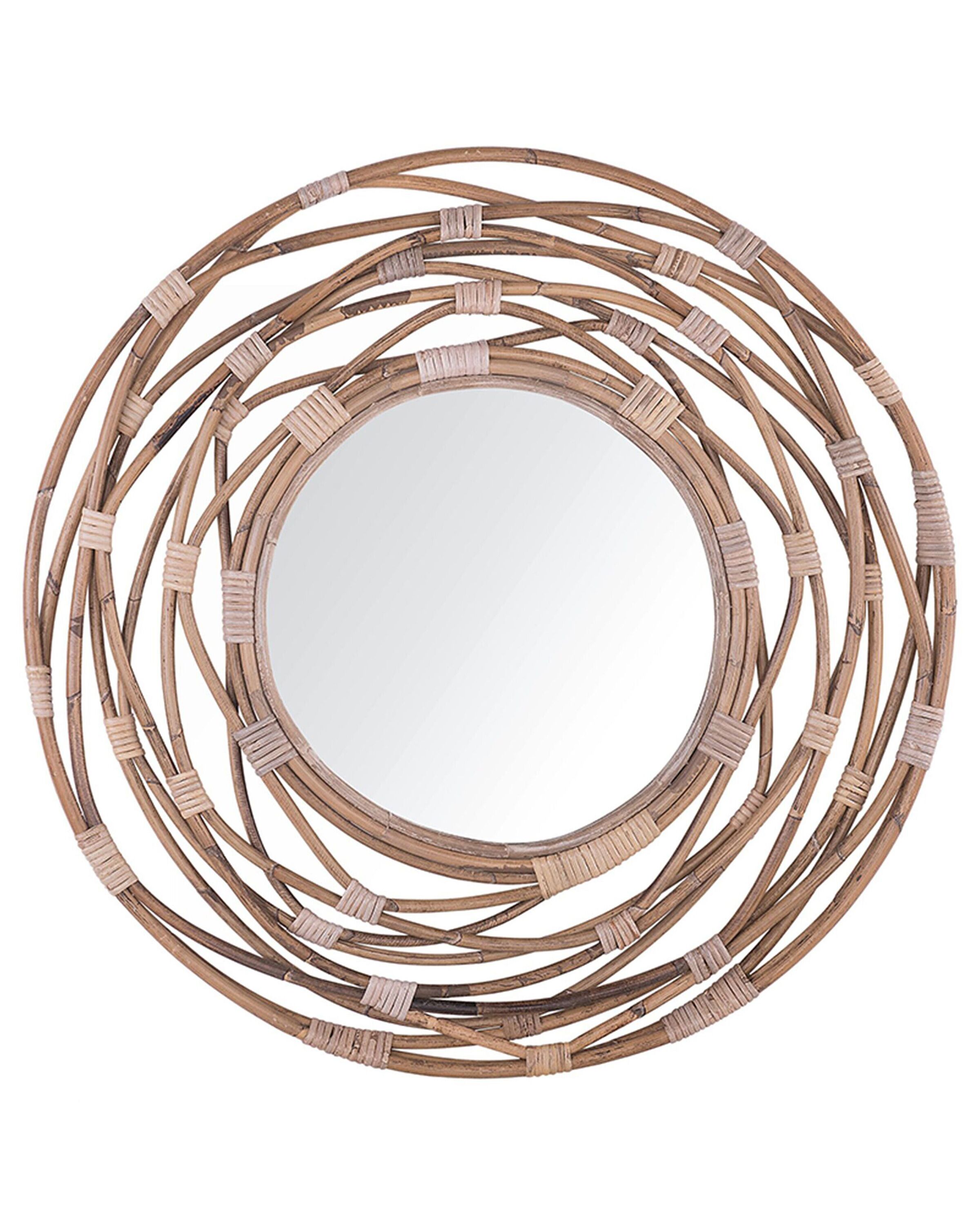 Round Rattan Wall Mirror 75cm Brown - Gemini Interiors