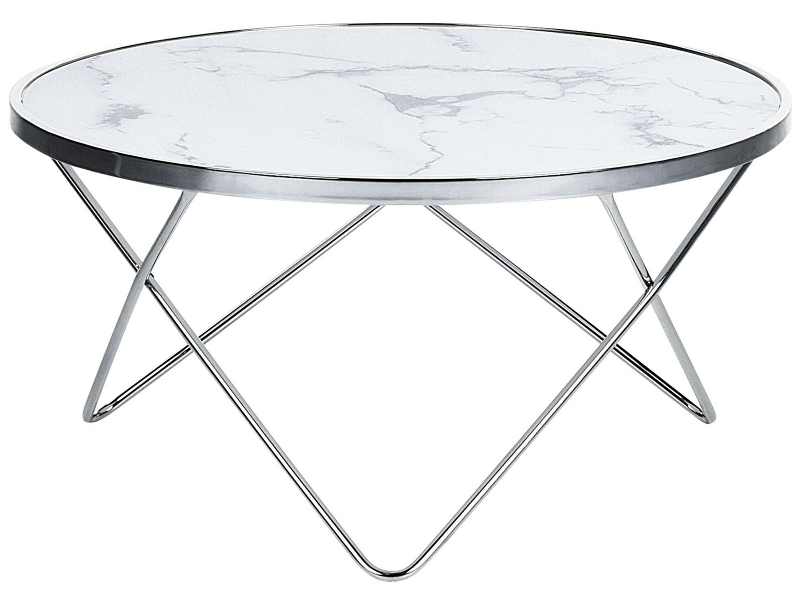 Marble Effect Coffee Table White with Silver MERIDIAN II - Gemini Interiors