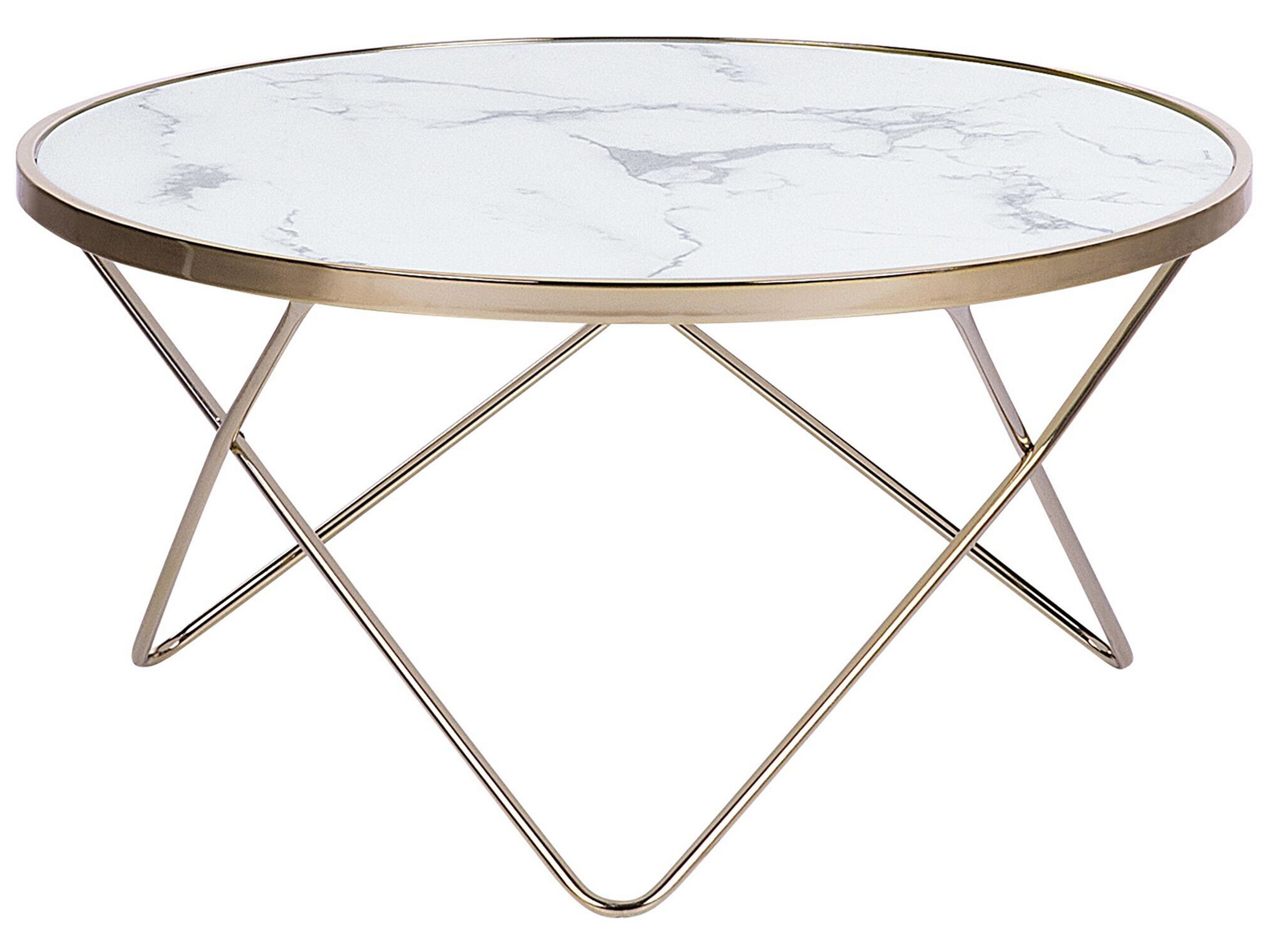 Marble Effect Coffee Table White with Gold MERIDIAN II - Gemini Interiors