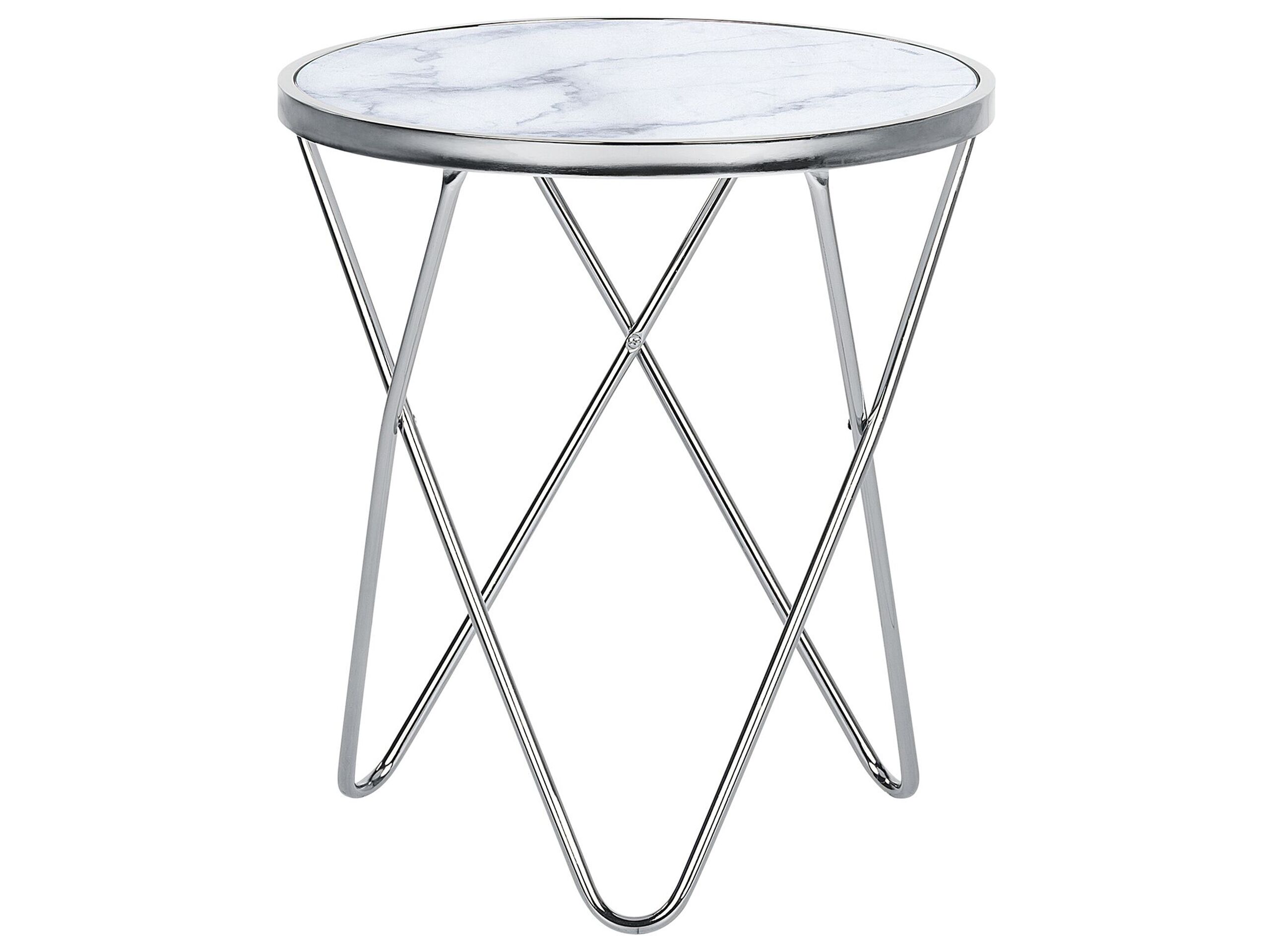 Marble Effect Side Table White with Silver MERIDIAN II - Gemini Interiors