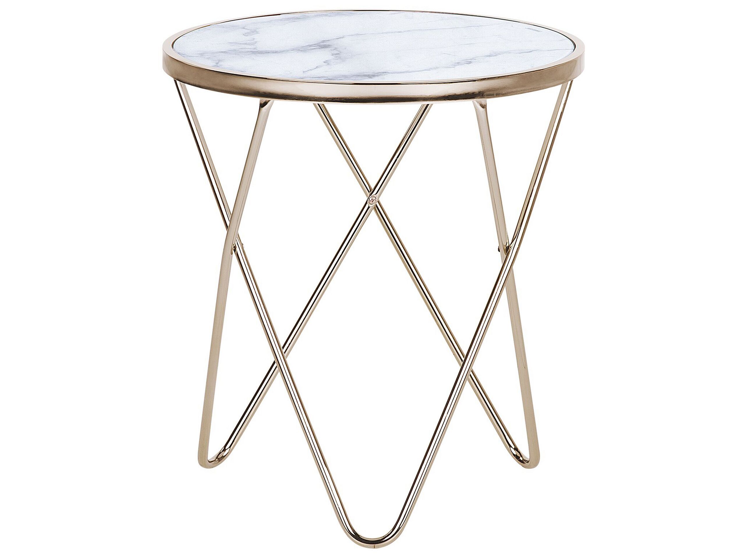 Marble Effect Side Table White with Gold MERIDIAN II - Gemini Interiors