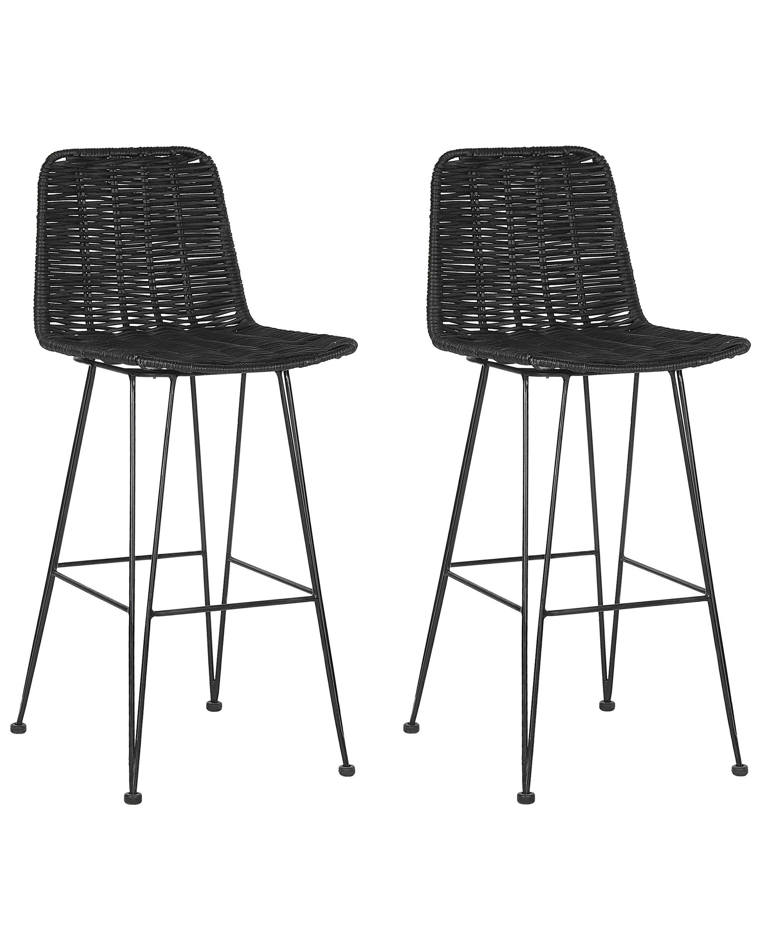 Set of 2 Rattan Bar Chairs Black CASSITA - Gemini Interiors