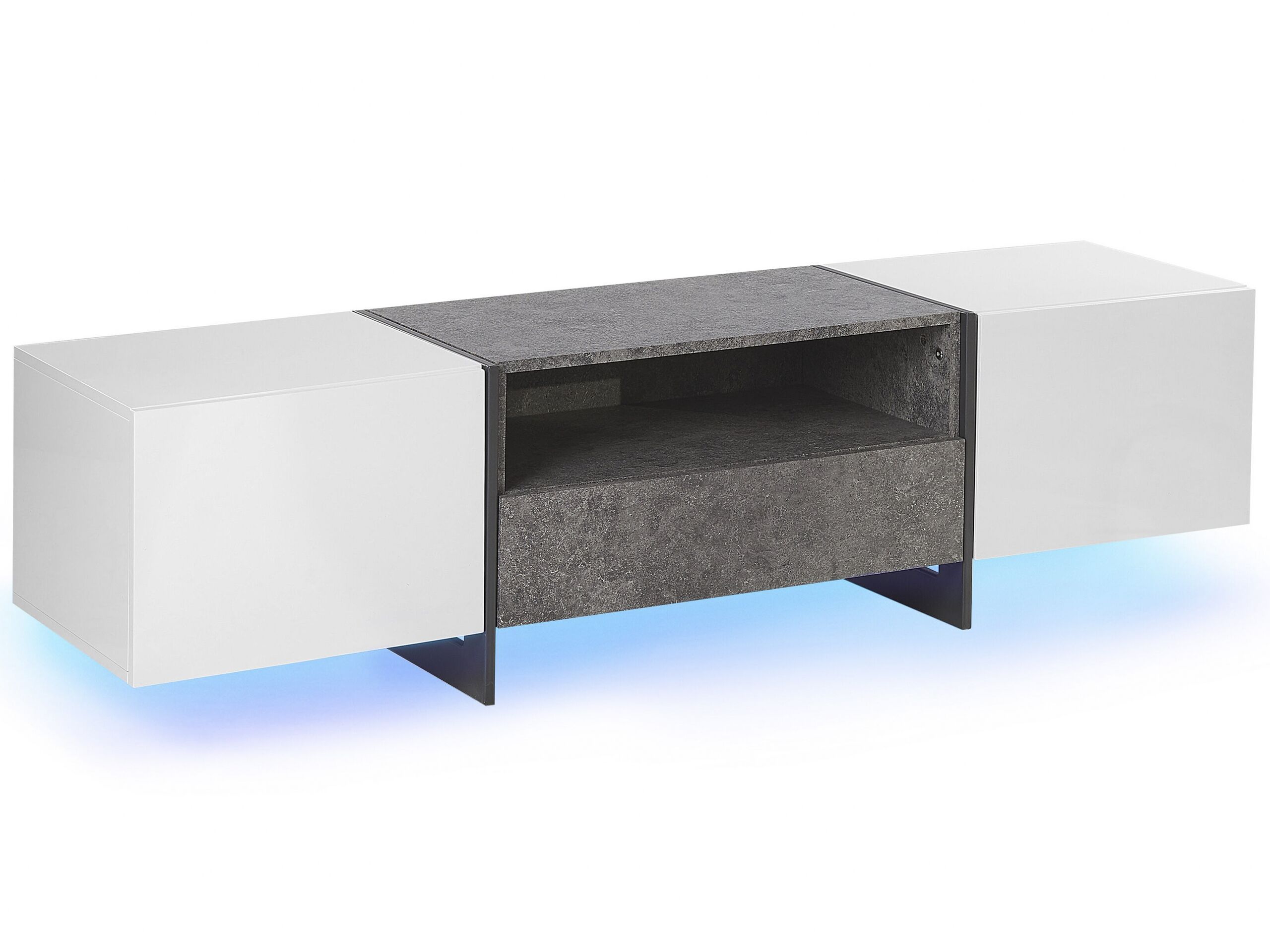TV Stand LED Concrete Effect with White RUSSEL - Gemini Interiors