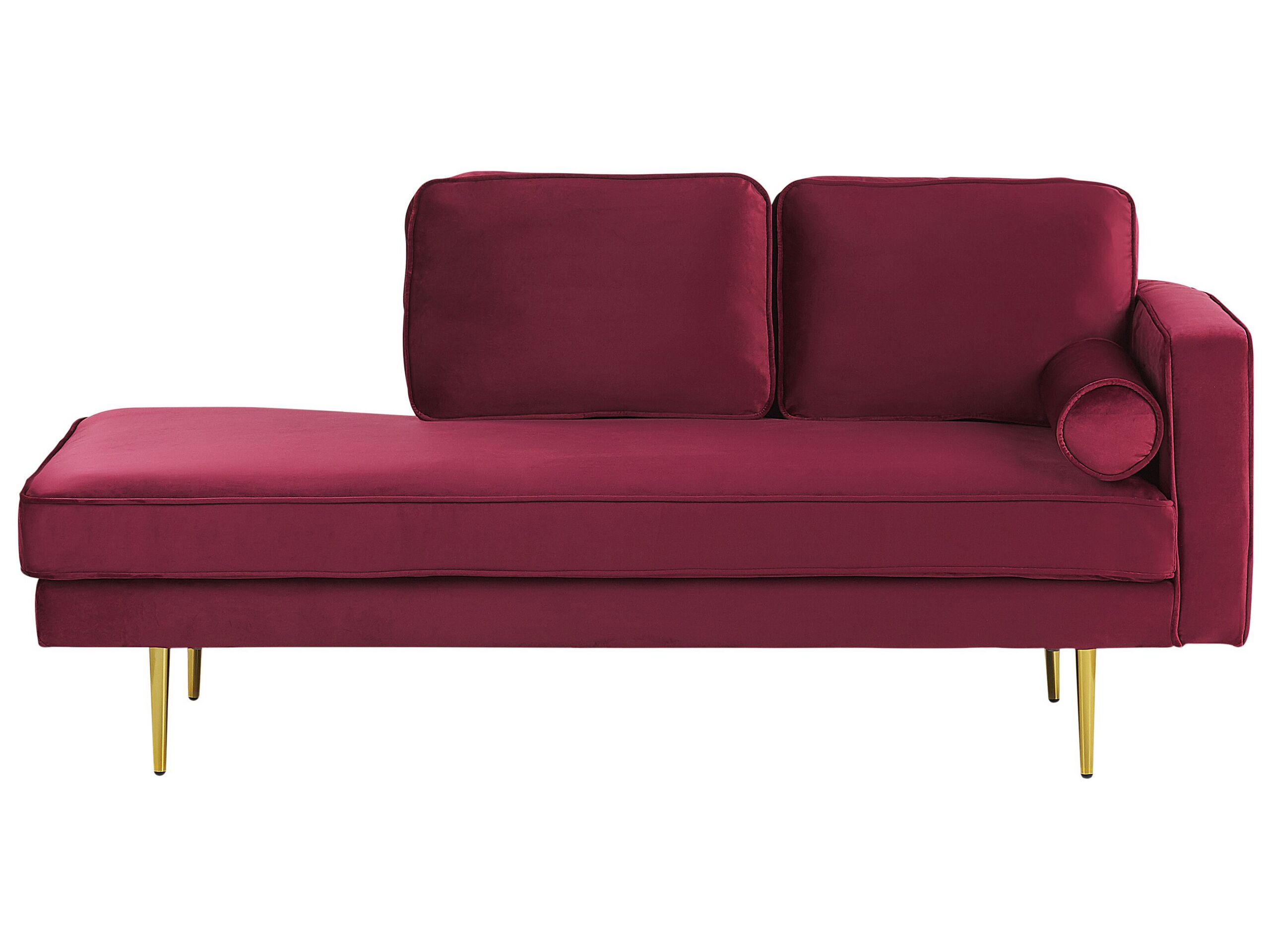 Right Hand Velvet Chaise Lounge Dark Red MIRAMAS - Gemini Interiors