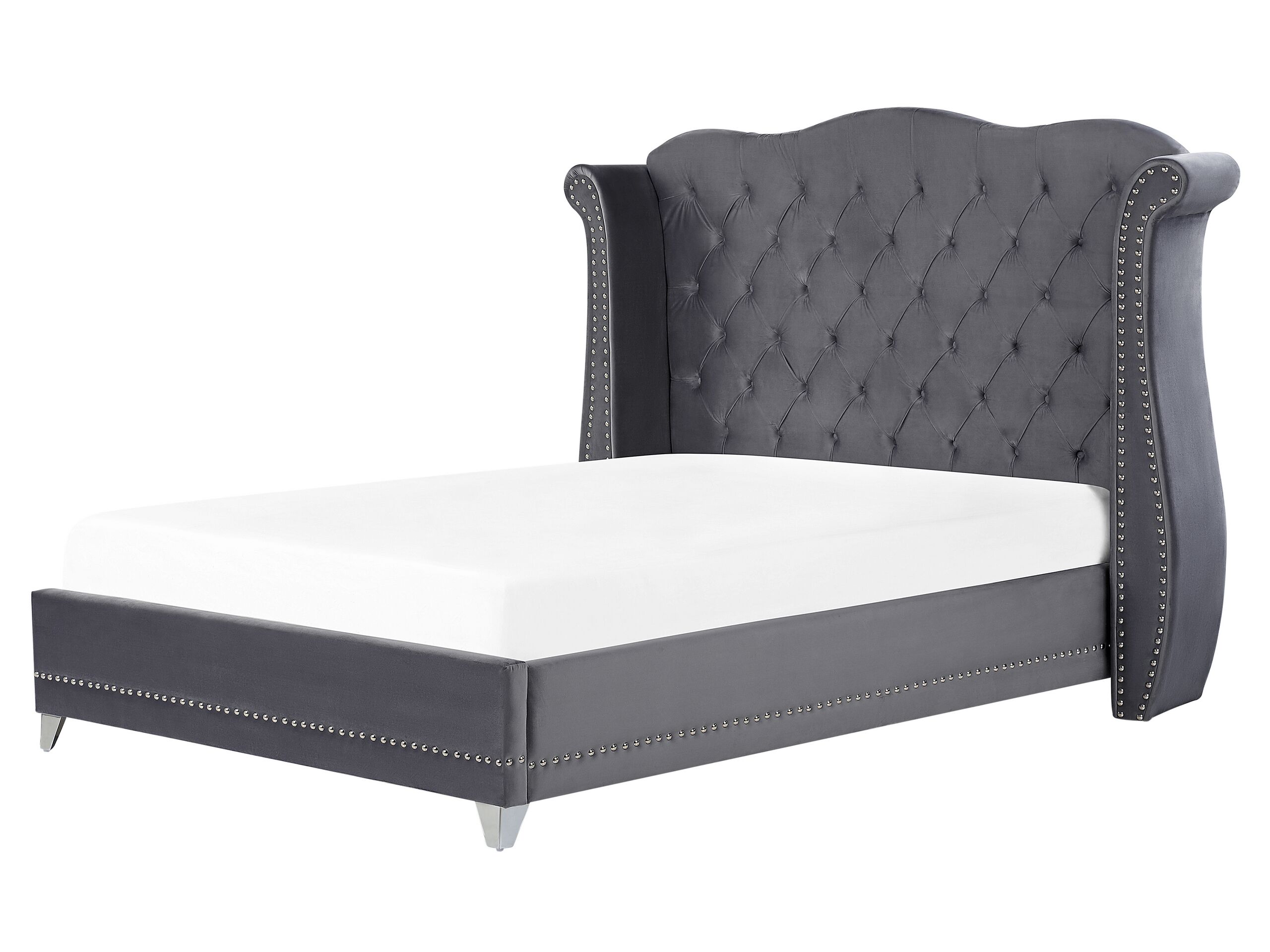 Velvet EU King Size Bed Grey AYETTE - Gemini Interiors