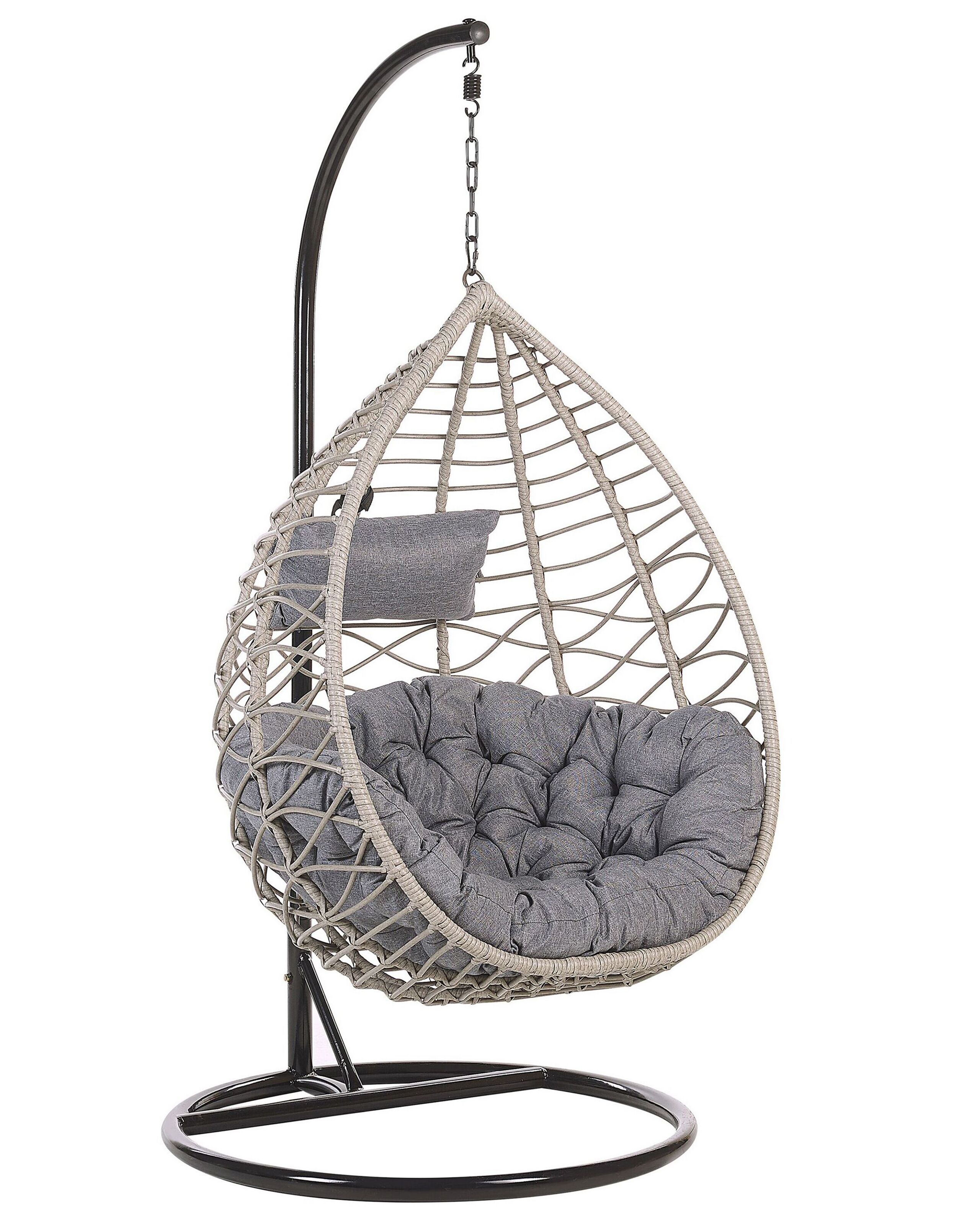 PE Rattan Hanging Chair with Stand Grey ARSITA - Gemini Interiors